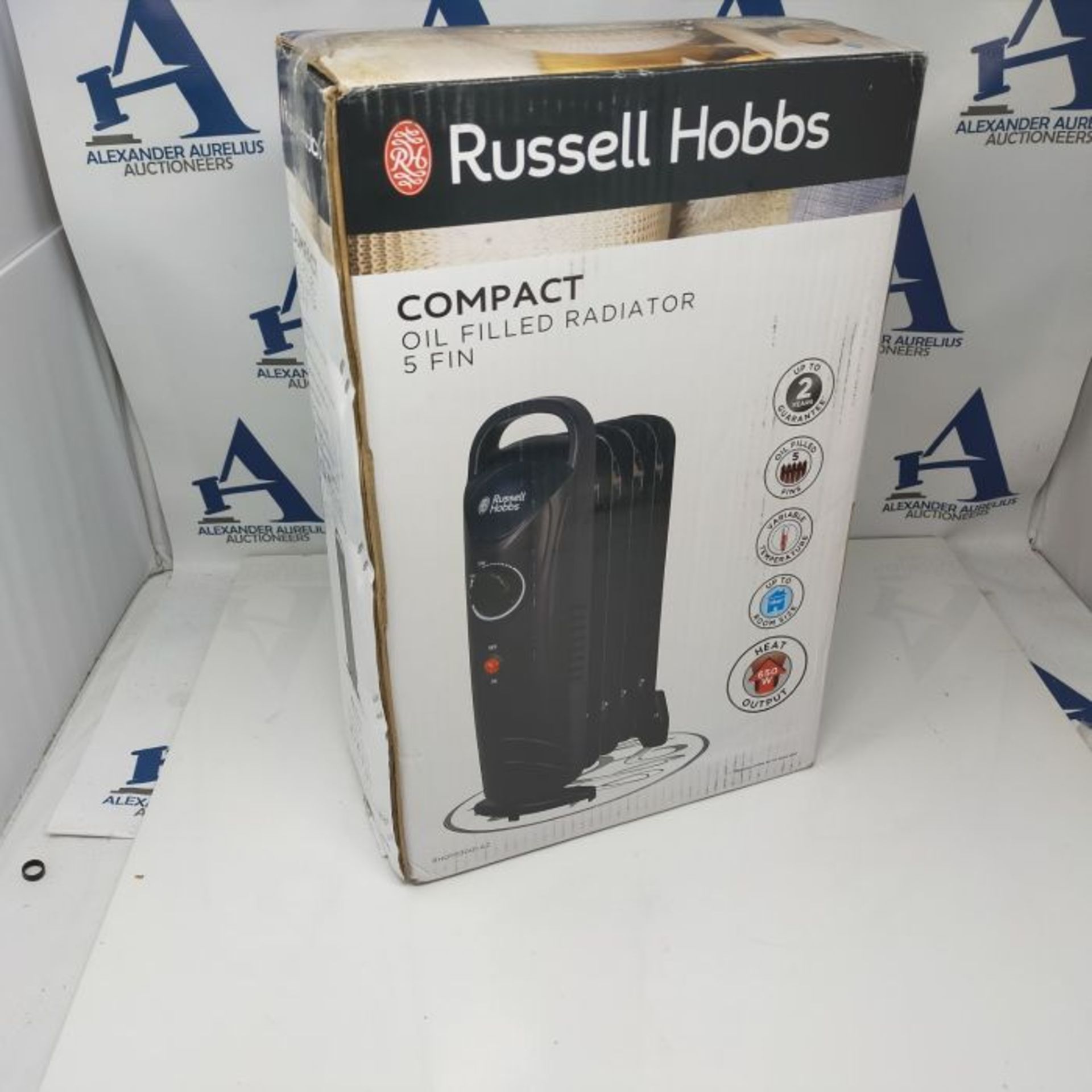 Russell Hobbs 650W Oil Filled Radiator, 5 Fin Portable Electric Heater - Black, Adjust - Image 3 of 3