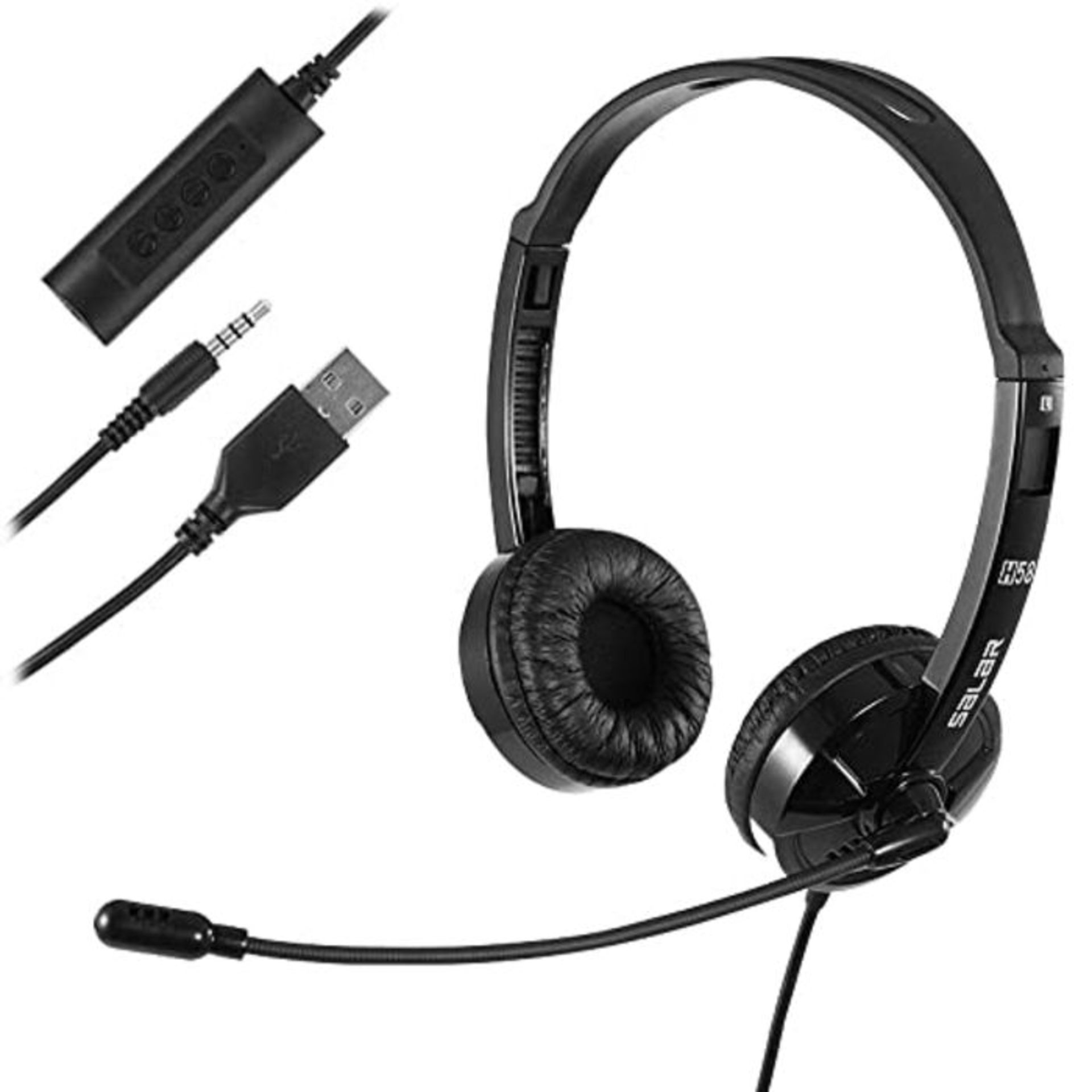 USB Headset with Microphone Noise Cancelling & Audio Controls, Stereo PC Headphone for