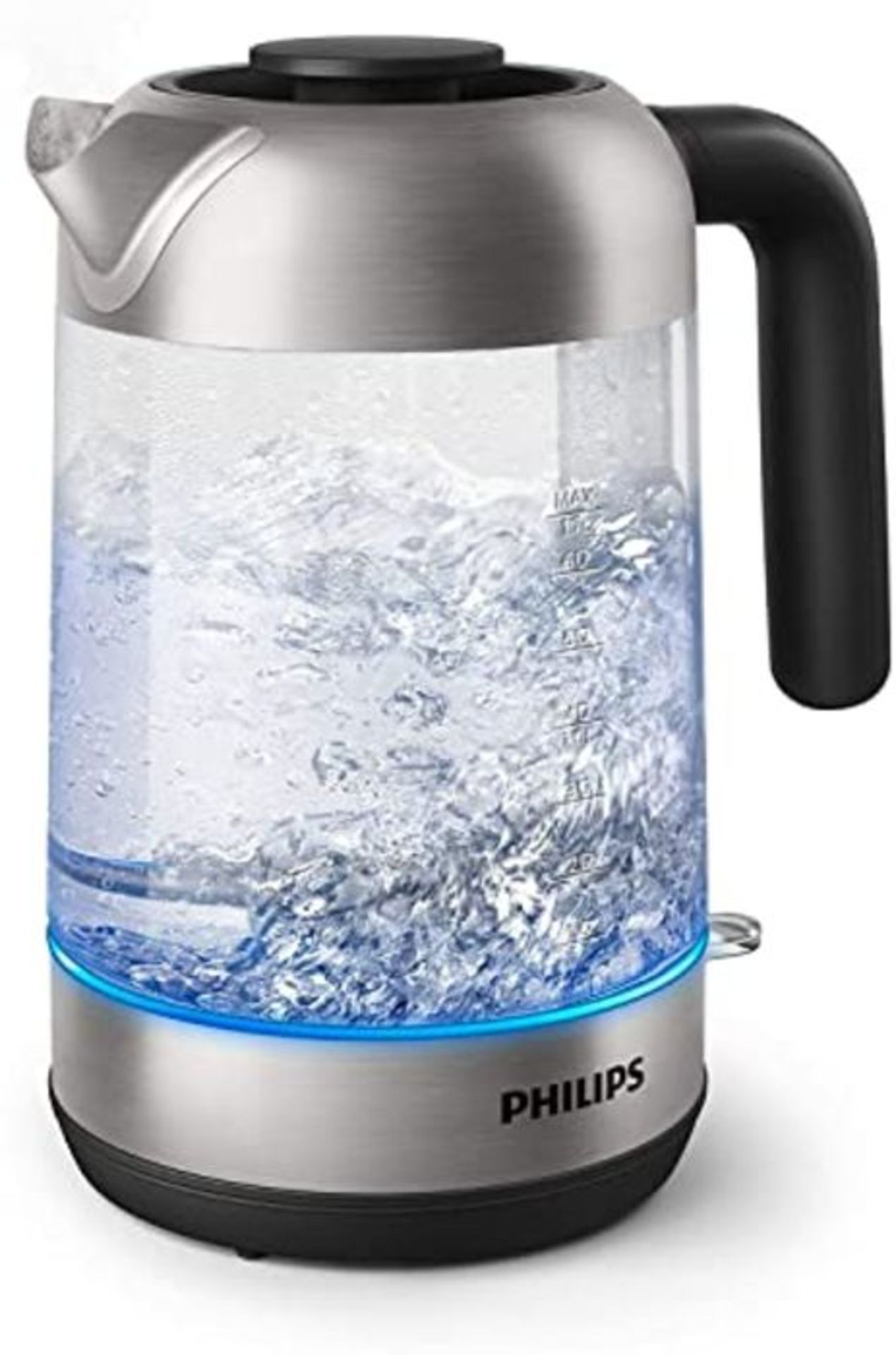 RRP £54.00 Philips Electric Kettle - 1.7L Capacity with Spring Lid and Indicator Light, Glass, Pi