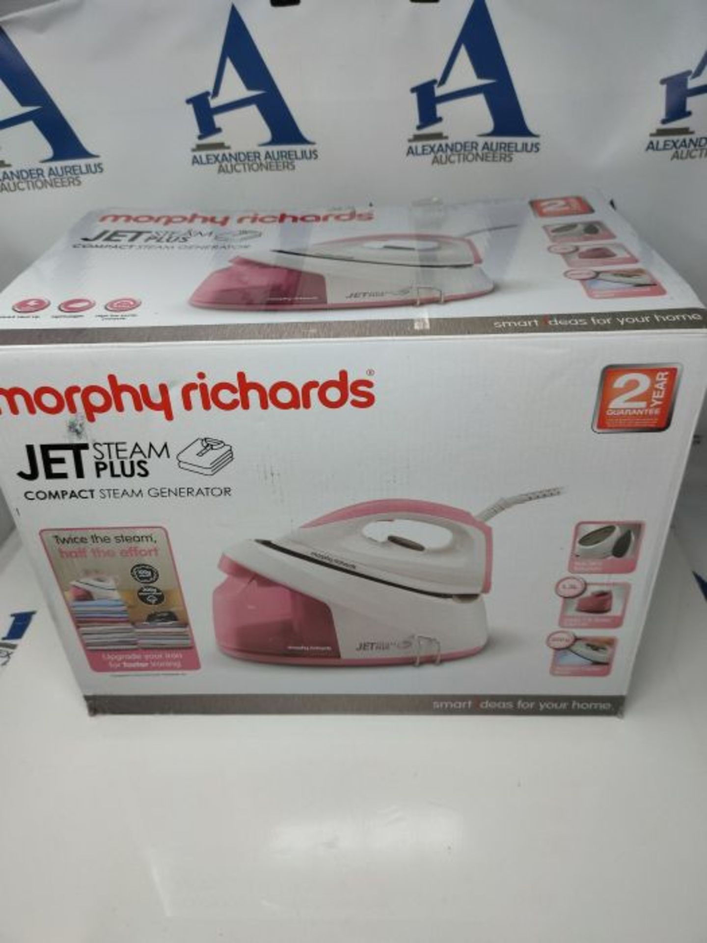 RRP £98.00 Morphy Richards Jet Steam Plus Pink Compact Steam Generator Iron - 1.3L Tank - 333101 - Image 2 of 3
