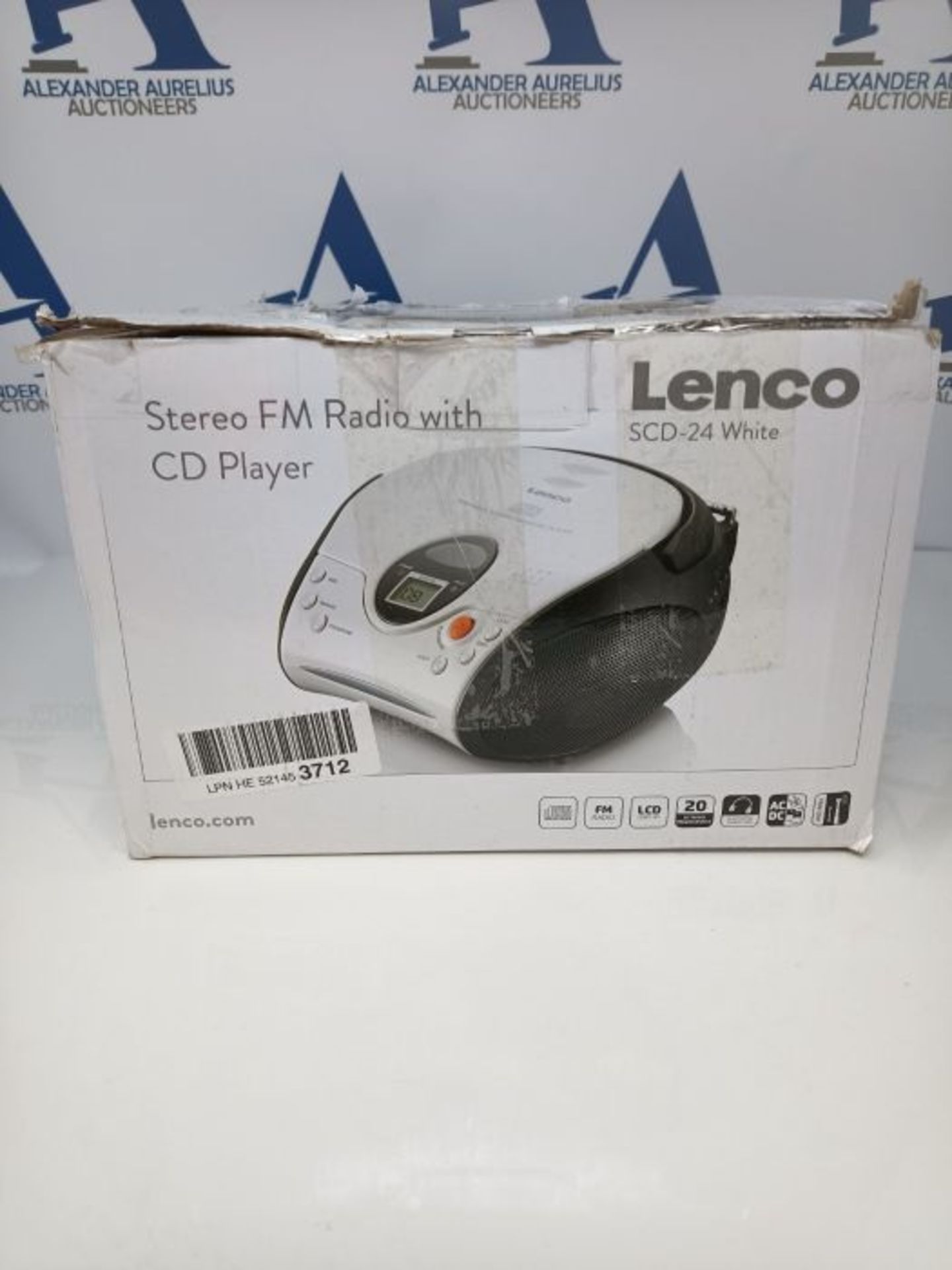 Lenco SCD-24 Portable Stereo Boombox with Programmable CD Player & FM Radio - Black & - Image 2 of 3