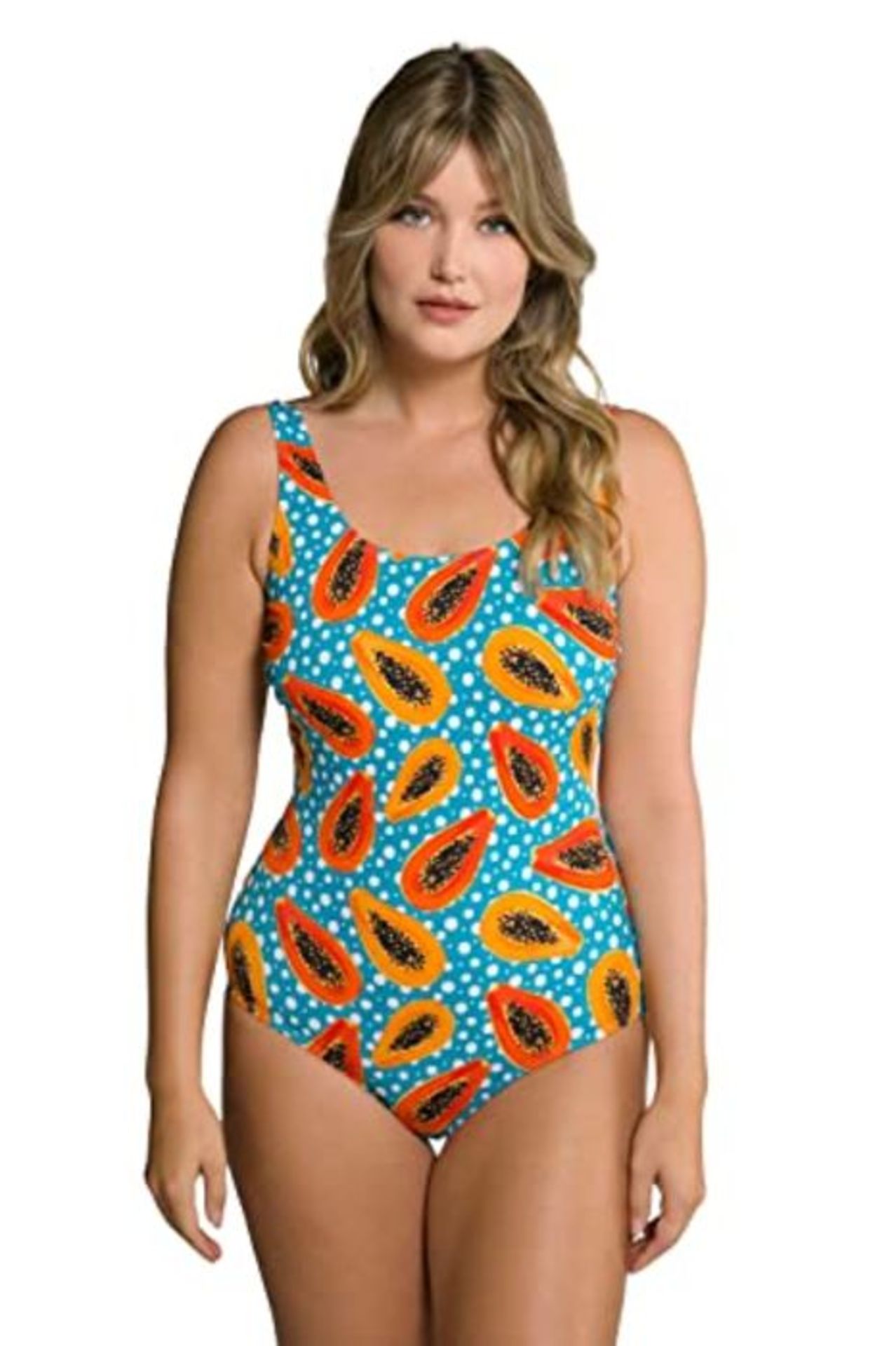 Ulla Popken Women's Swimsuit, Papaya Pattern, Without Soft Cups, Underbust Band, Heali