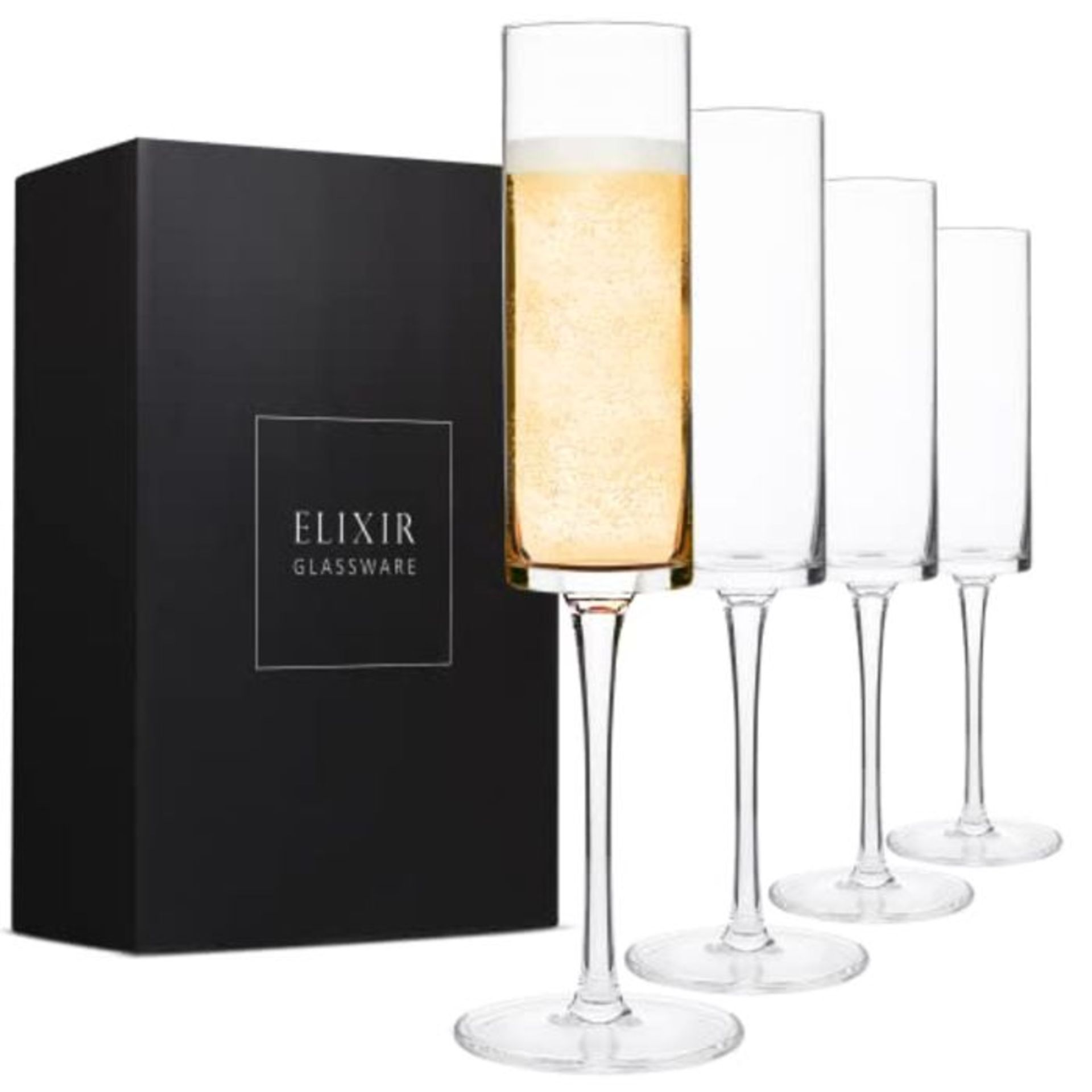 ELIXIR GLASSWARE Champagne Flutes, Edge Champagne Glass Set of 4 - Modern & Elegant fo