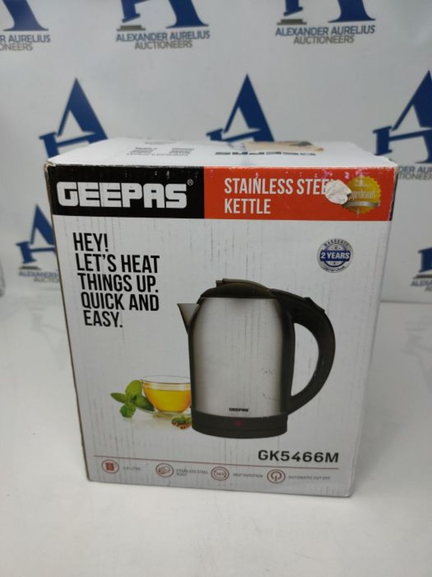Geepas Electric Kettle, 1500W | Stainless Steel Cordless Kettle | Boil Dry Protection - Image 2 of 3