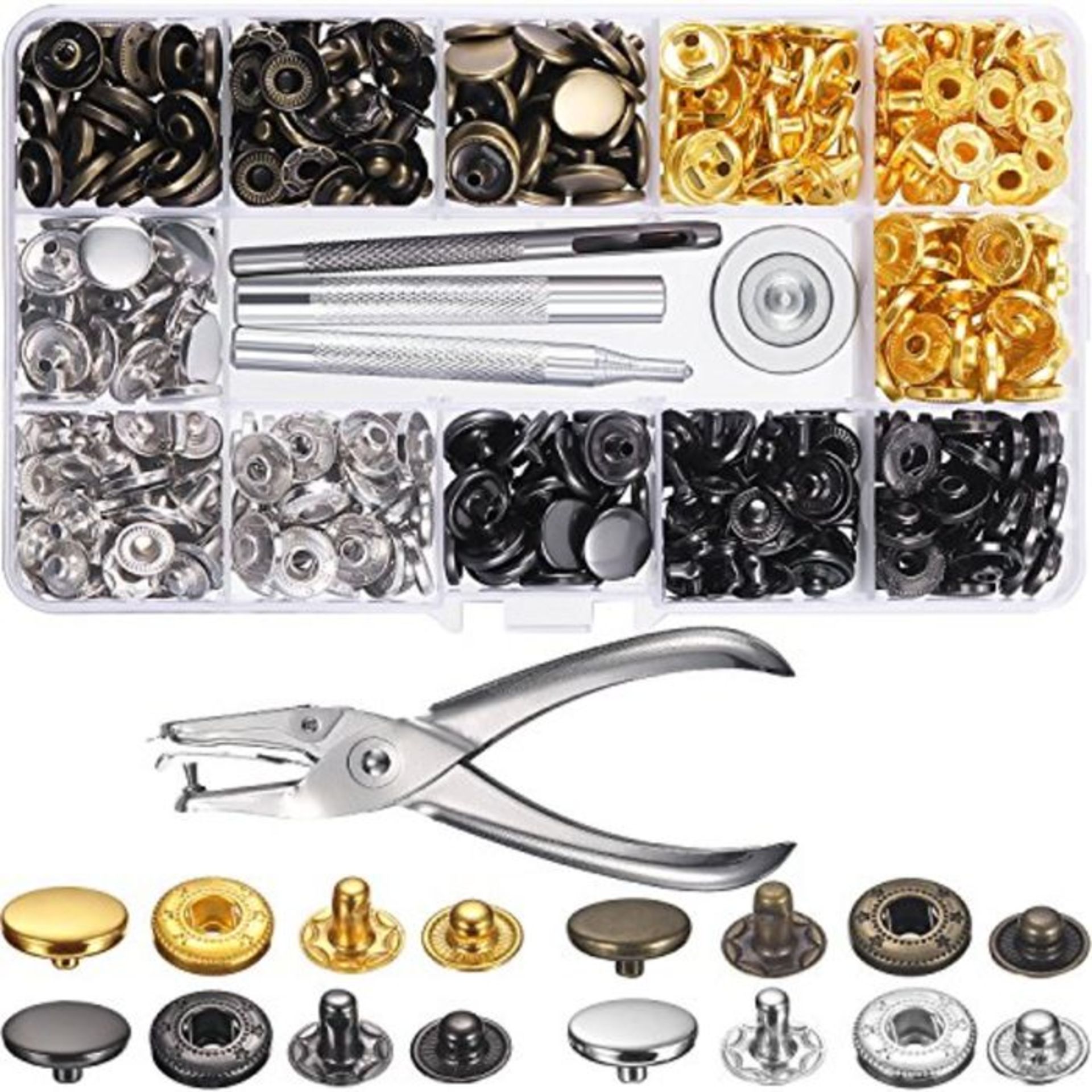 120 Set Sewing Snap Fasteners Kit Metal Snaps Button Press Studs with Punch Pliers and