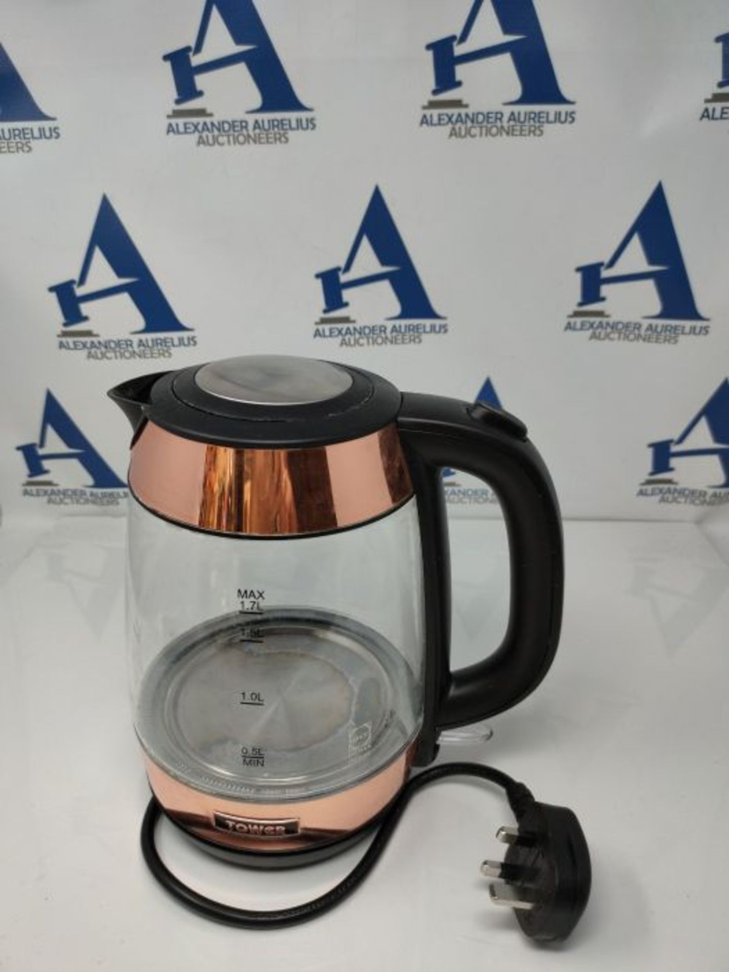 Tower T10040RG 3000W 1.7L Cordless Glass Jug Kettle, Rose Gold - Brand New - Image 3 of 3