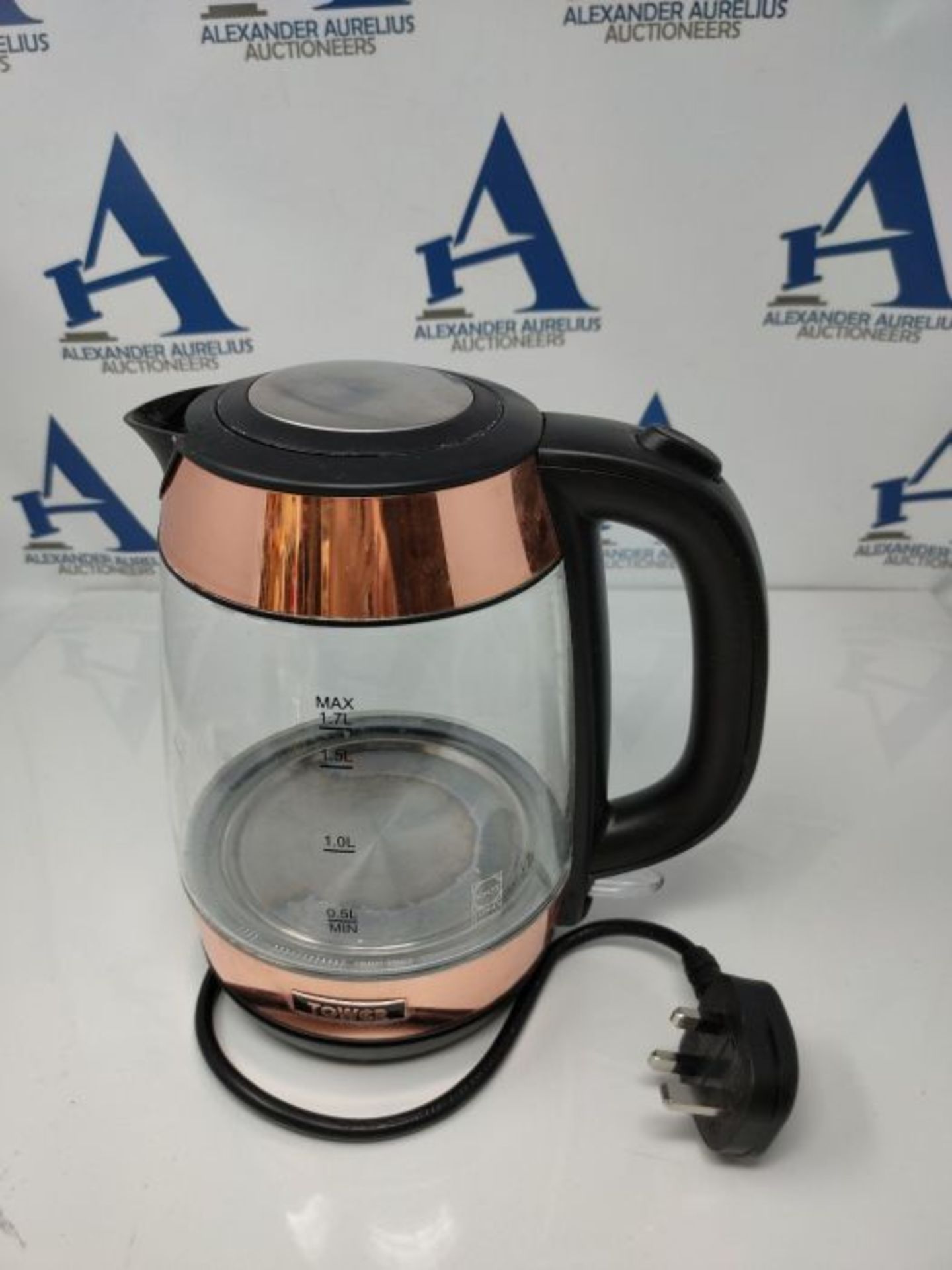 Tower T10040RG 3000W 1.7L Cordless Glass Jug Kettle, Rose Gold - Brand New - Image 2 of 3
