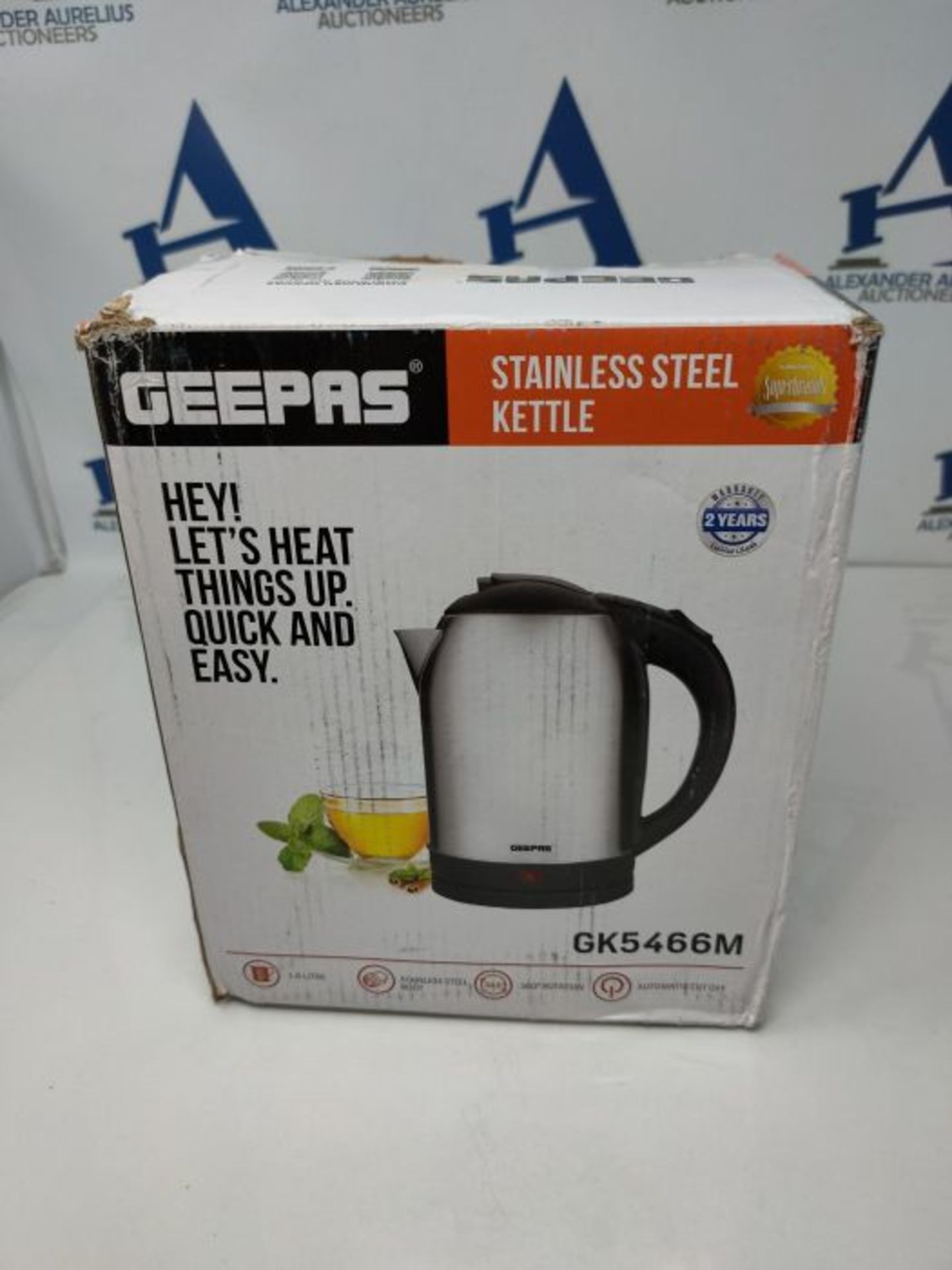 Geepas Electric Kettle, 1500W | Stainless Steel Cordless Kettle | Boil Dry Protection - Image 2 of 3