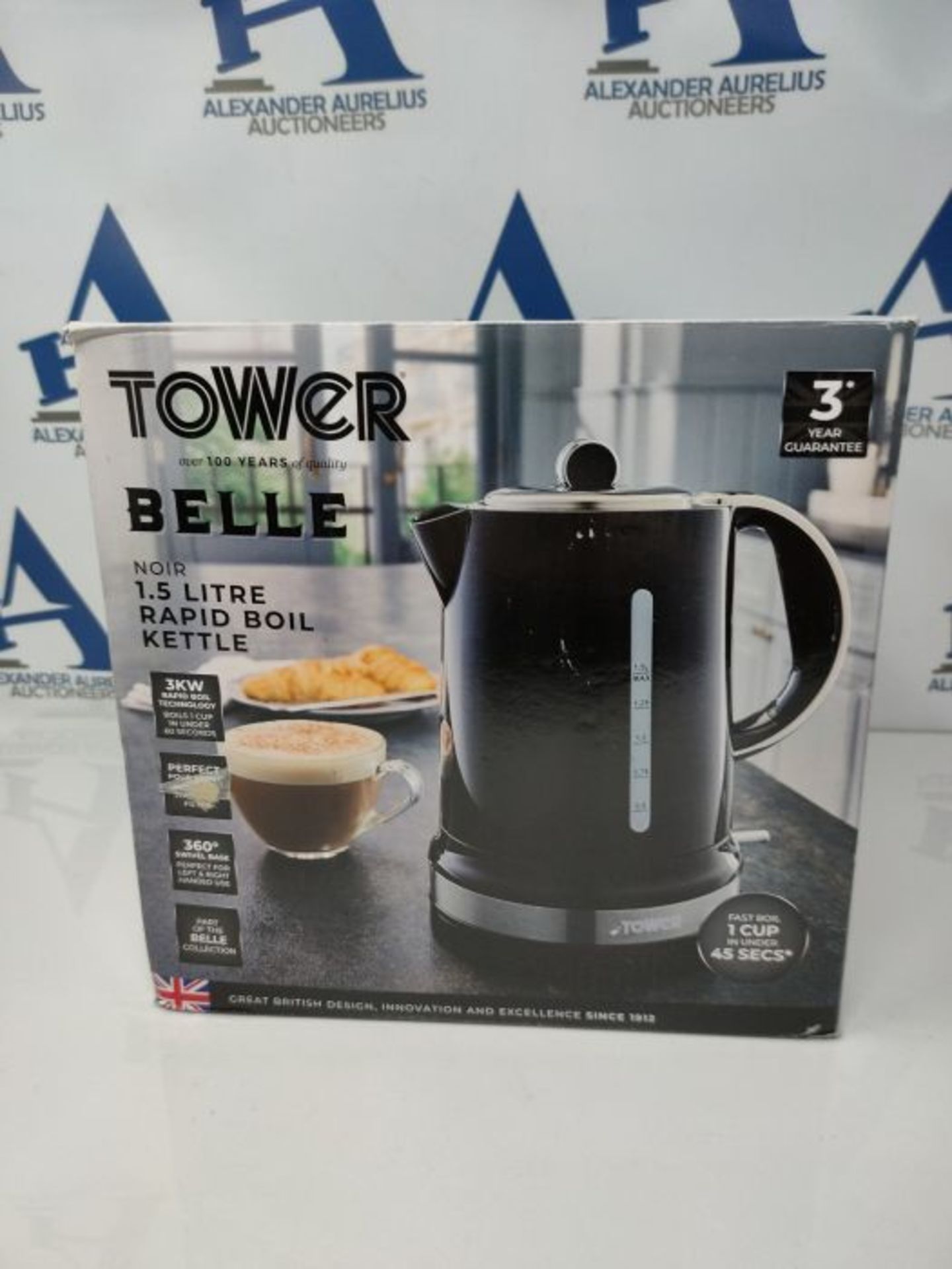 Tower T10049NOR Belle Jug Kettle with Rapid Boil, 1.5 Litre, 3000 W, Black/Noir - Image 2 of 3