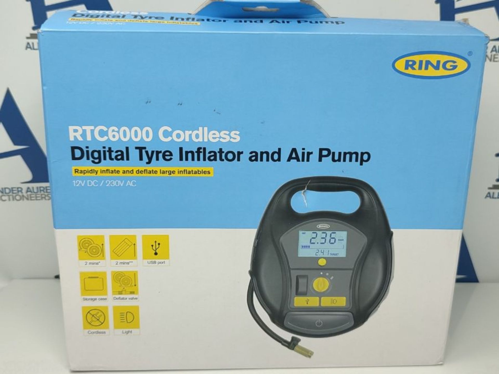 RRP £64.00 Ring Automotive - RTC6000 Cordless 4-in-1 Tyre Inflator with Air Pump, Quick Set Auto - Image 2 of 3