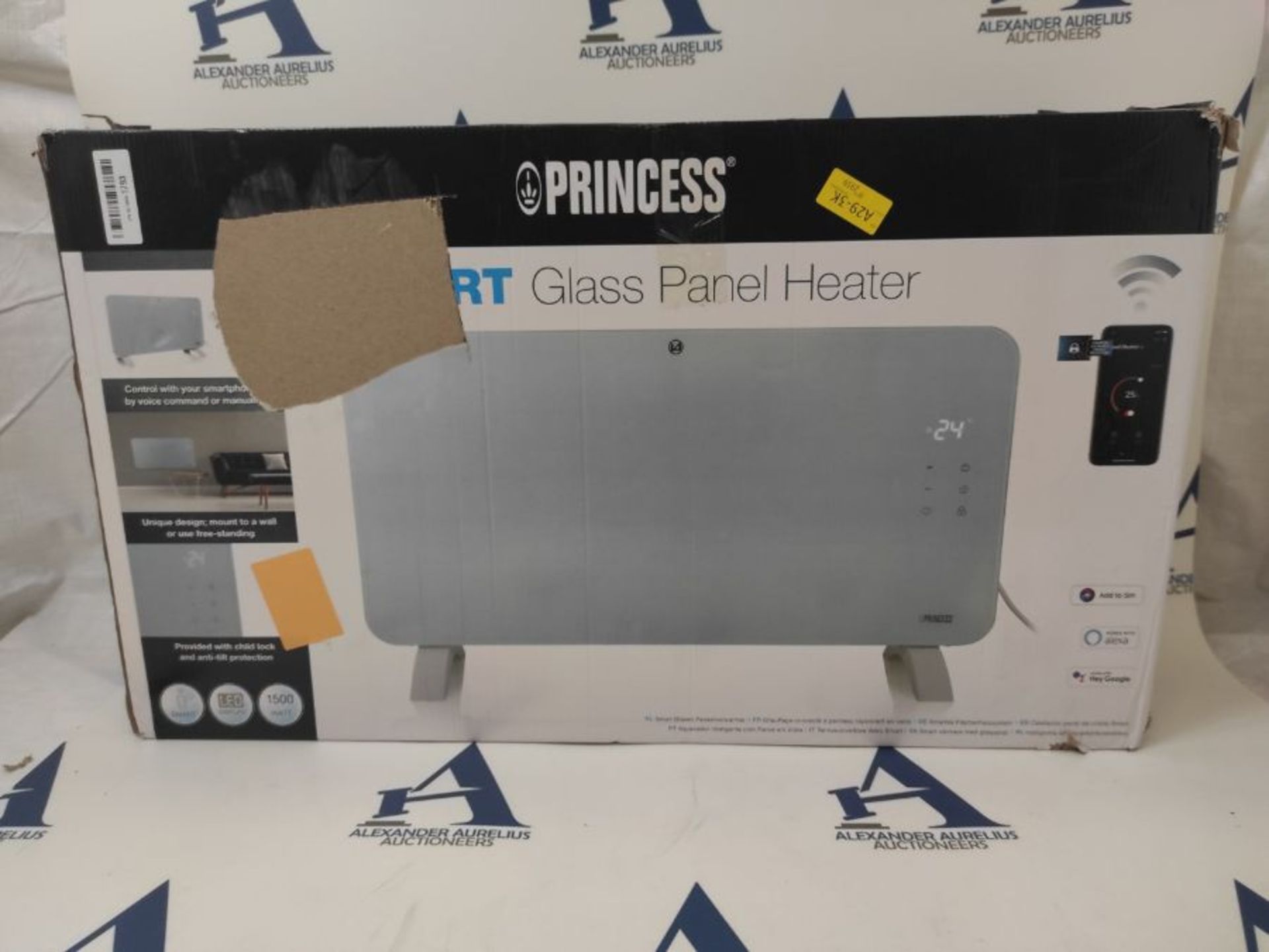 RRP £98.00 Princess Glass Smart Panel Heater, 1500 W, White, Smart Control and Free App, Compatib