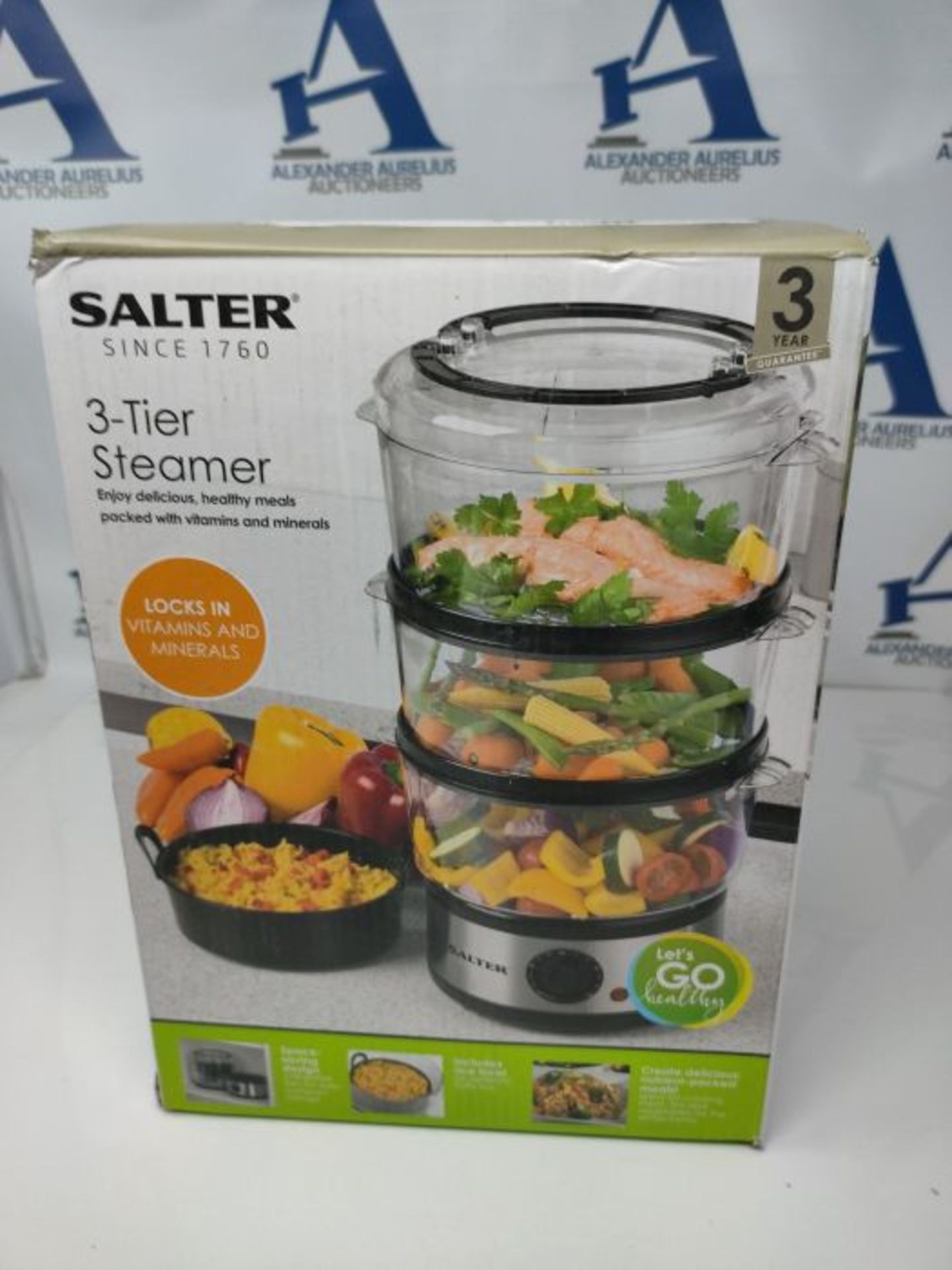Salter 3-Tier Multi-Cooker Food Steamer - 7.5 Litre Stainless Steel Rice Cooker, 60 Mi - Image 2 of 5
