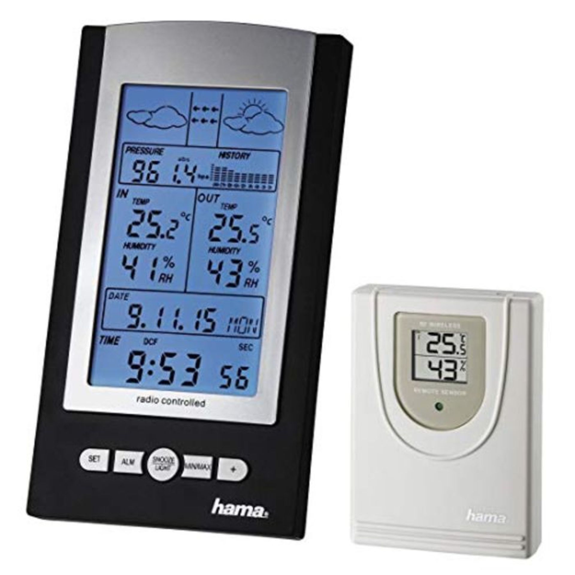 Hama Funk-Wetterstation mit AuÃxen-Sensor (Thermometer, Hygrometer, Barometer, AuÃ?