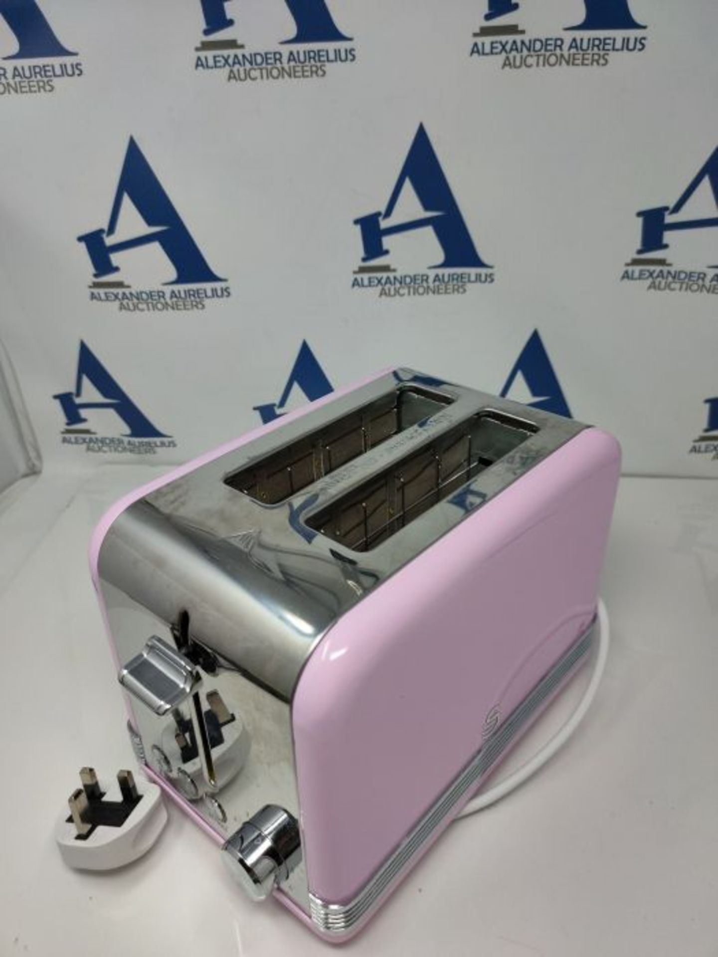 Swan 2 Slice Retro Toaster, Pink, Defrost, Cancel and Reheat Functions, Slide Out Crum - Image 5 of 5