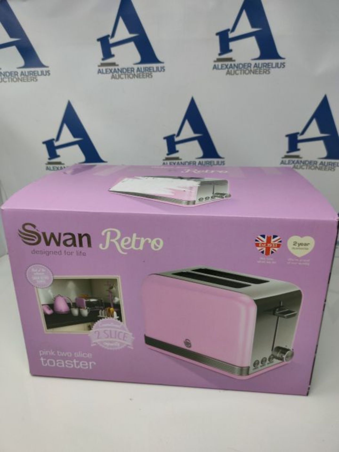 Swan 2 Slice Retro Toaster, Pink, Defrost, Cancel and Reheat Functions, Slide Out Crum - Image 2 of 5