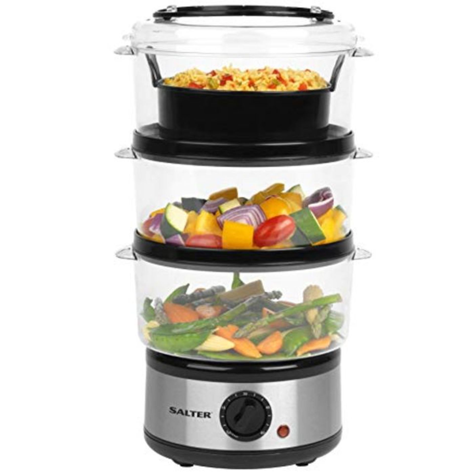 Salter 3-Tier Multi-Cooker Food Steamer - 7.5 Litre Stainless Steel Rice Cooker, 60 Mi - Image 4 of 5