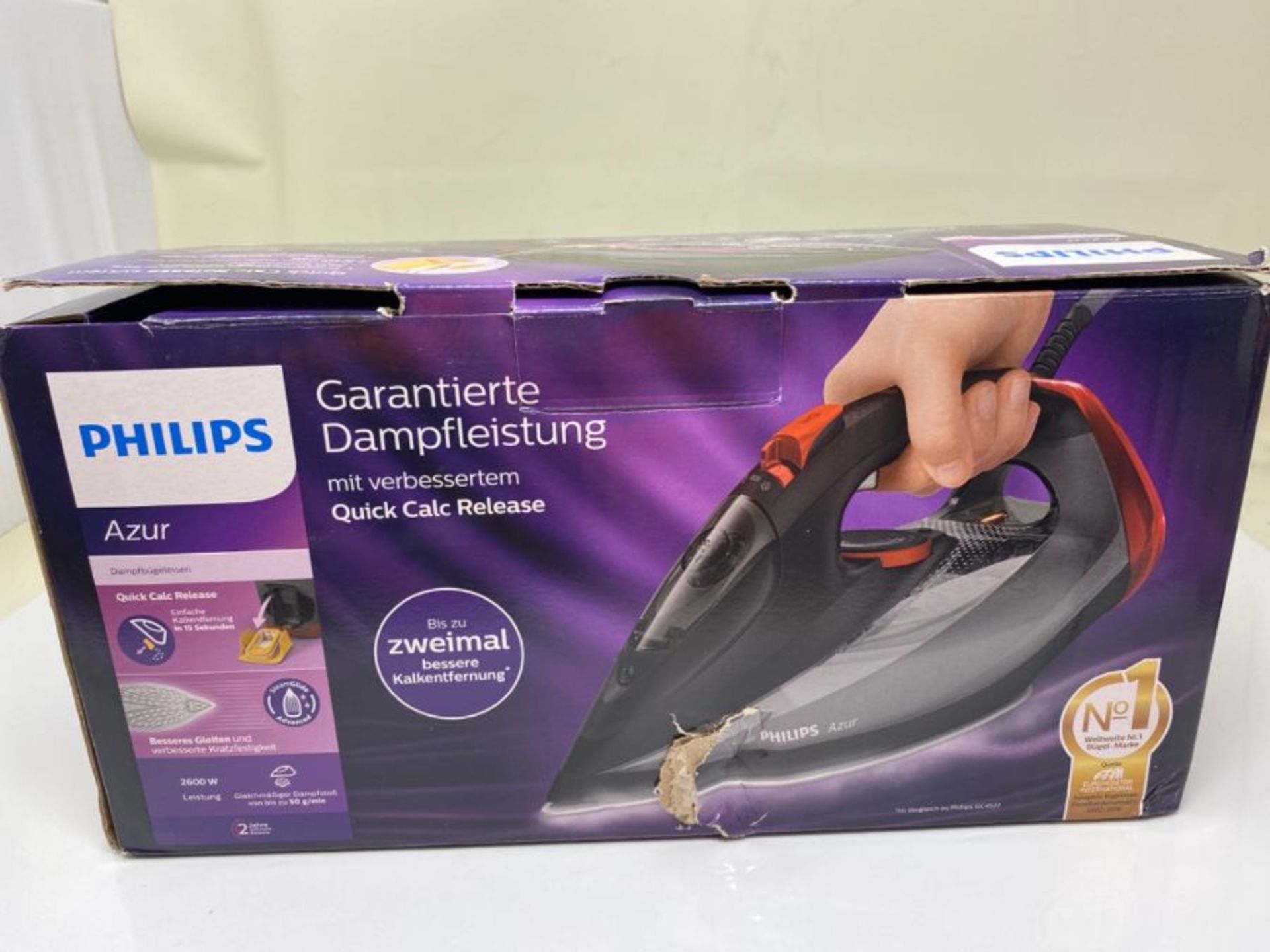 RRP £54.00 Philips Steam Iron SteamGlide soleplate 2 m 250 g/min Black 50 g/min - Image 2 of 3