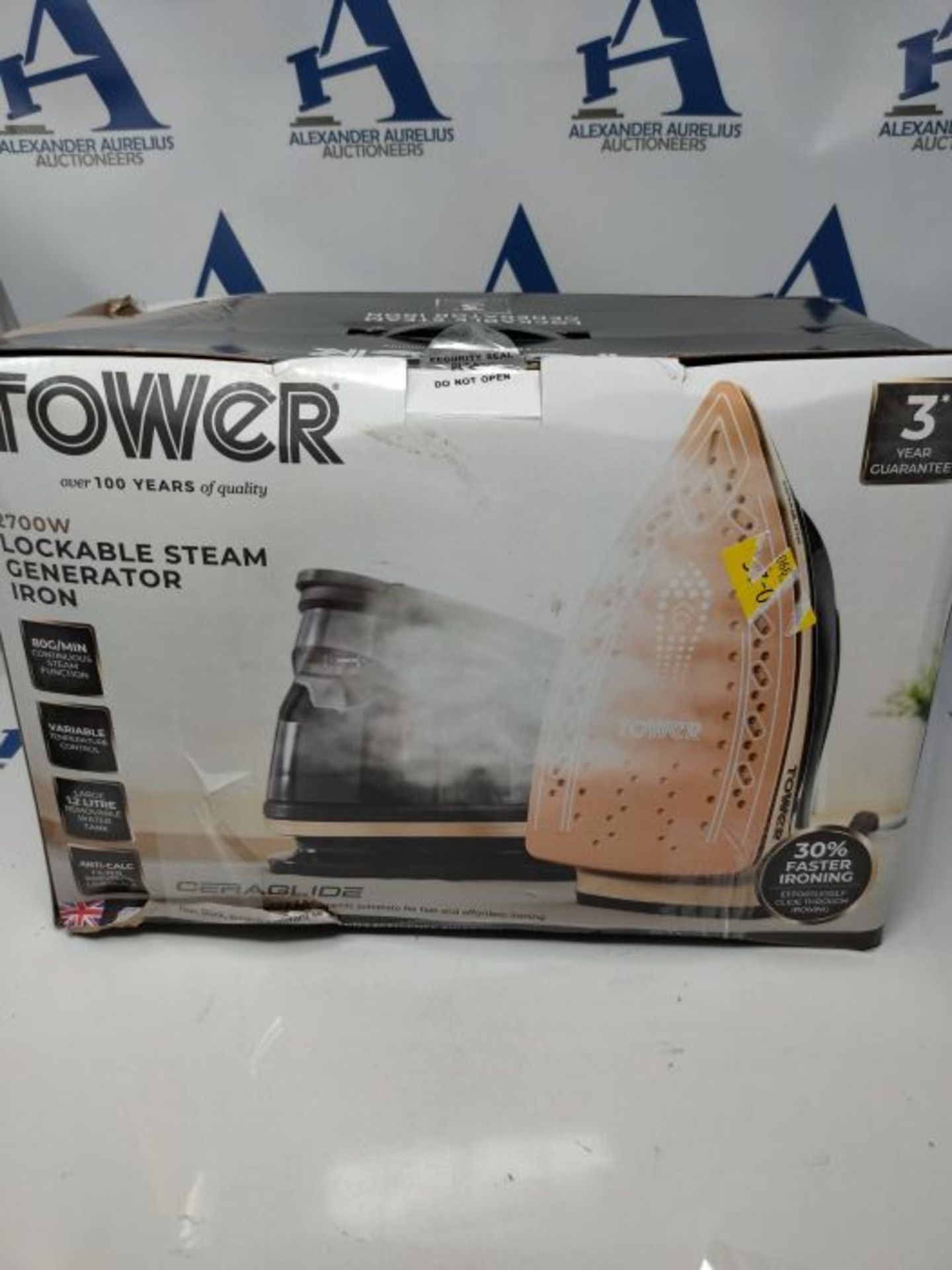 RRP £69.00 Tower T22023GLD Ceraglide Steam Generator Iron, 3 Bar Pressure, 2700W, 1.2 Litre Detac - Image 2 of 3