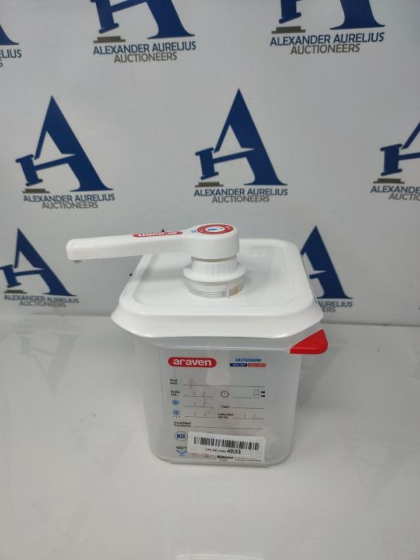 Araven RVN013 Sauce Dispenser Gn 1/6 Transparent 2.6Ltr Dishwasher Safe Push Pump - Image 3 of 3