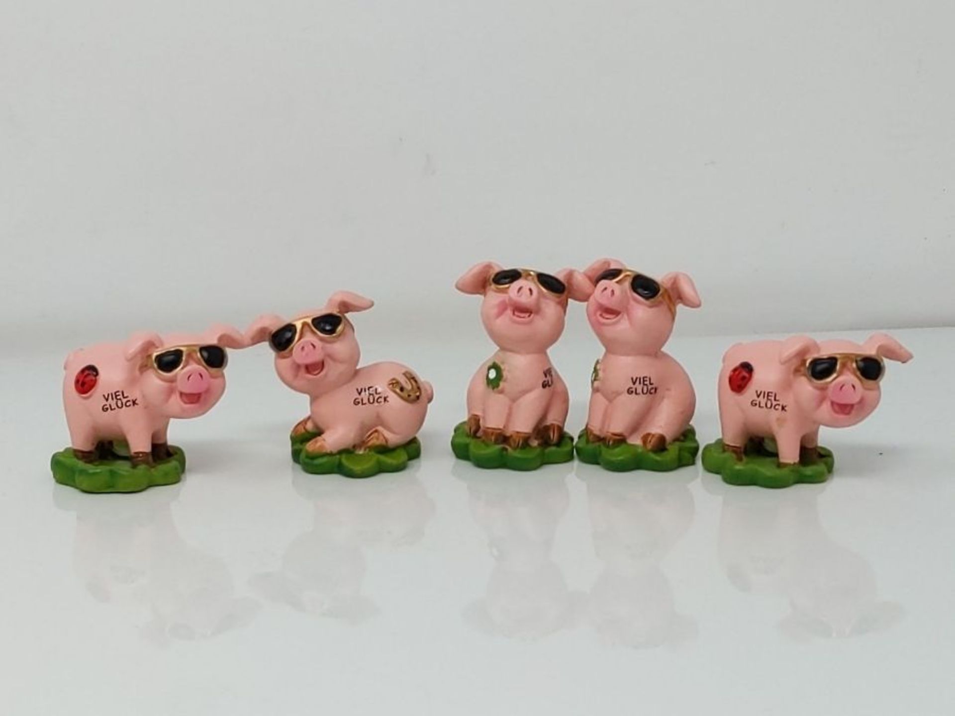 Logbuch-Verlag 6 Small Lucky Pigs on Clover Leaf Pink Green with Text "Viel Glück" (G - Image 2 of 3
