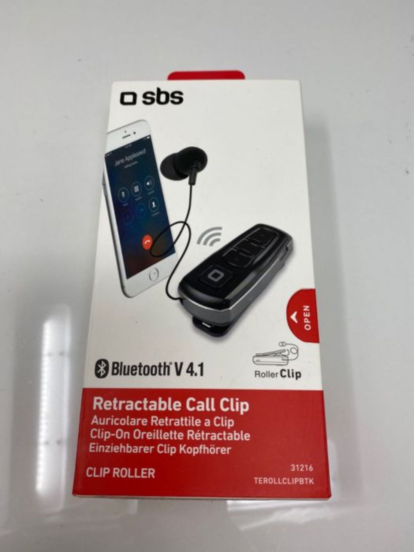 SBS Bluetooth Headset with Clip and Roll-up Wire Multipoint Technology to connect 2 de