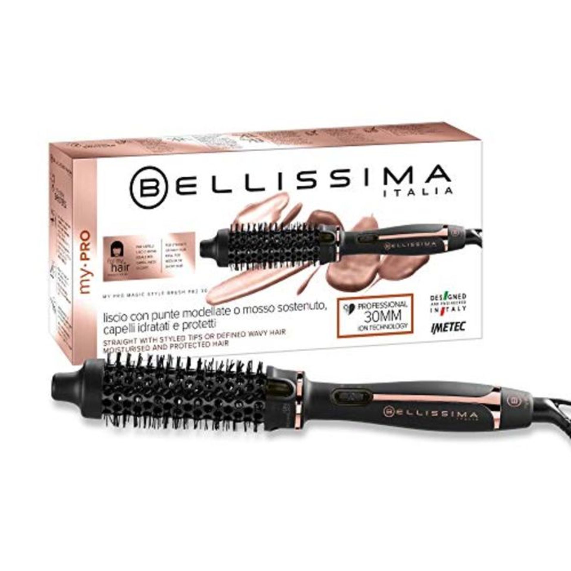 Imetec Bellissima My Pro Magic Style Brush P2 30 Heating Brush, Hair Liscio Natural Lo