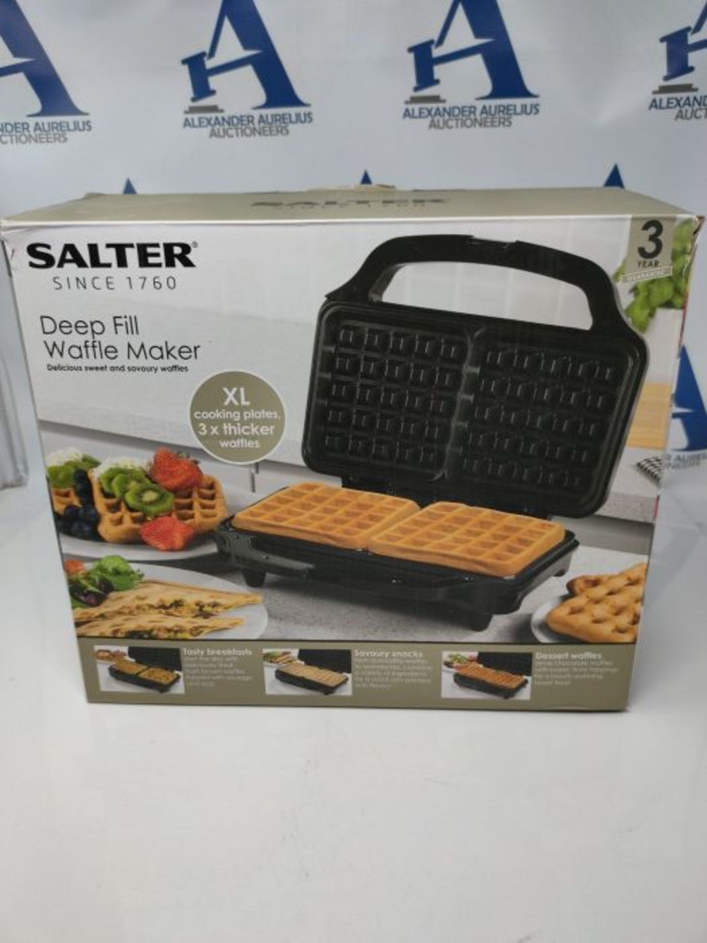 Salter EK2249 Deep Fill Waffle Maker Iron with XL Non-Stick Cooking Plates,900 ,Auto T - Image 2 of 3