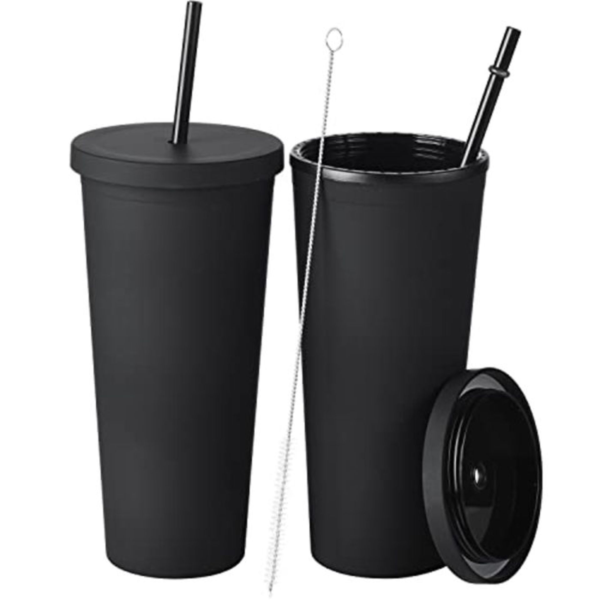 ALINK 2-Pack Plastic Tumbler with Lid and Straw, 22OZ Reusable Cup with Straws Lids, D