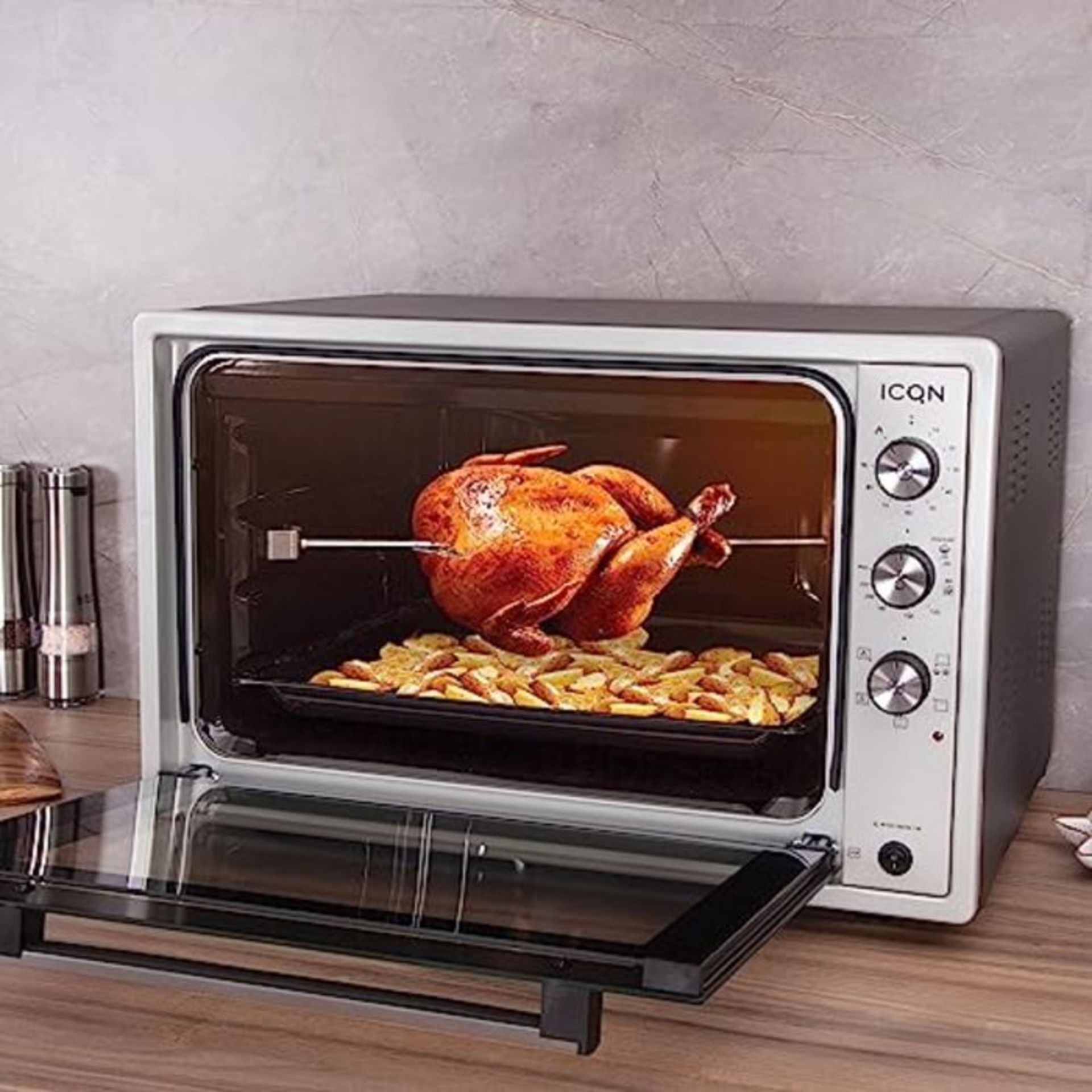 RRP £129.00 ICQN 60 liter XXL Mini Oven | 1800 W | Circulating Air | Pizza Oven | Double glazing |