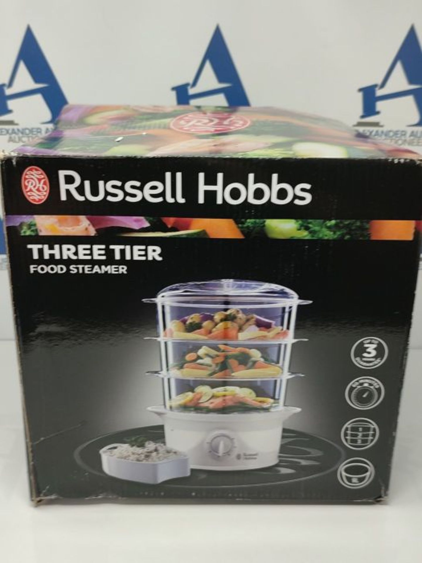 Russell Hobbs 21140 3-Tier Food Steamer, 800 W, 9 Litre, White - Image 2 of 3