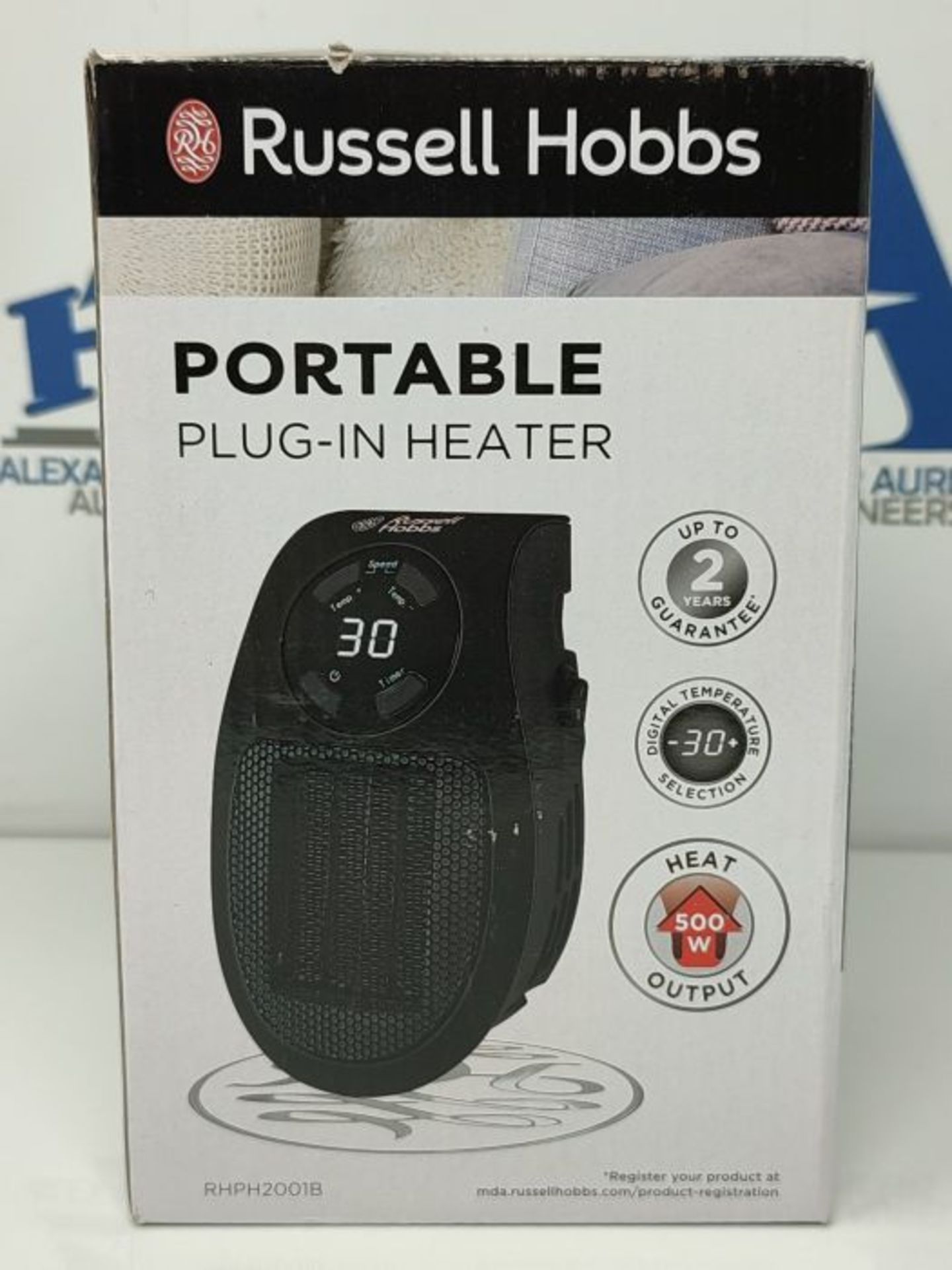 Russell Hobbs 500W Ceramic Plug Heater, Electric Heater Adjustable thermostat, 12 Hour - Image 5 of 6