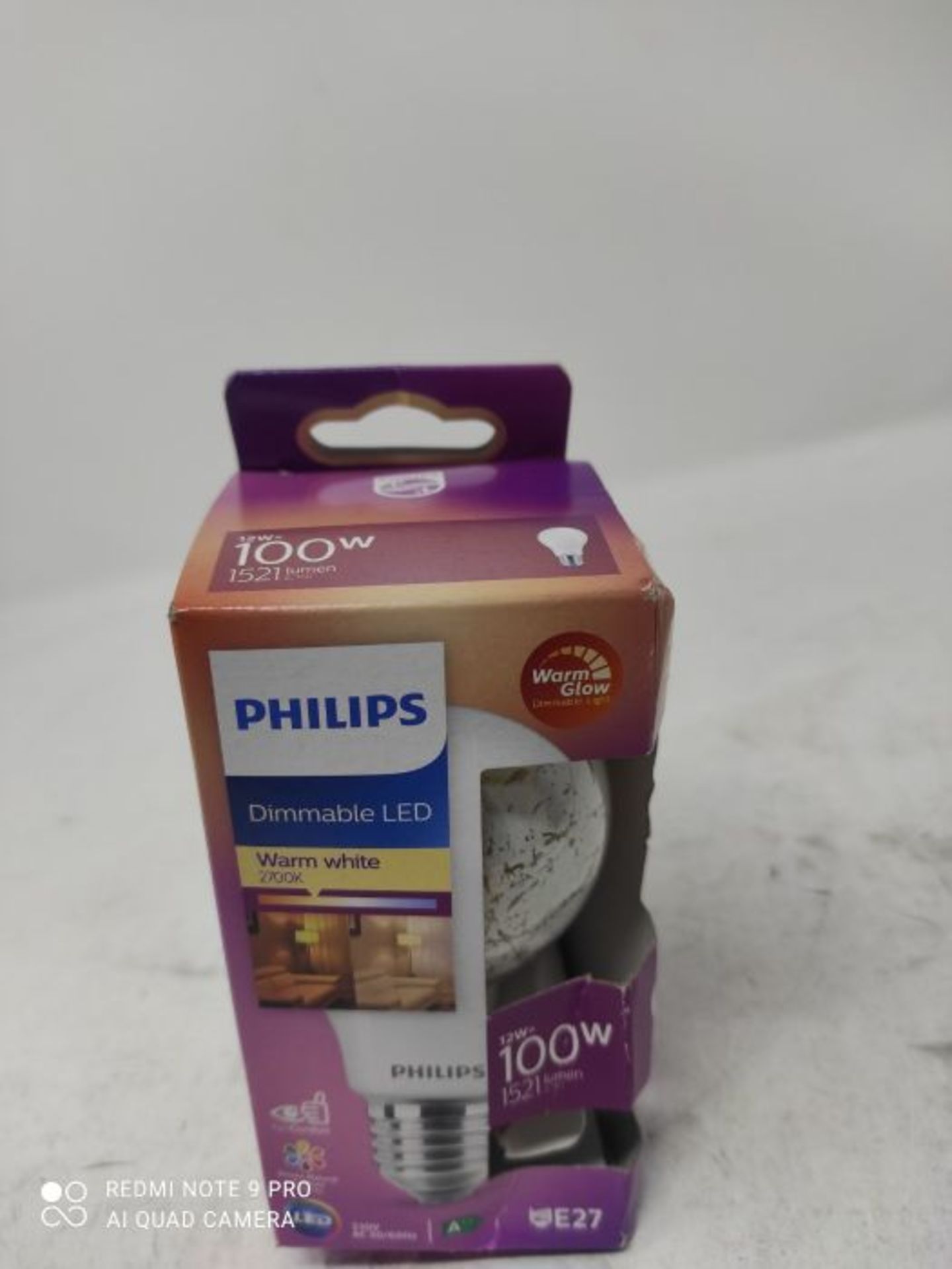 Philips LED Classic A60 Frosted Light Bulb WarmGlow Dimmable [E27 Edison Screw] 11.5W - Image 2 of 2