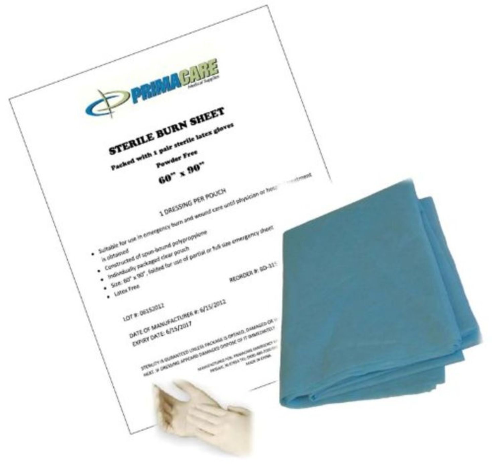 Primacare Sterile Burn Sheets with Latex Exam Gloves