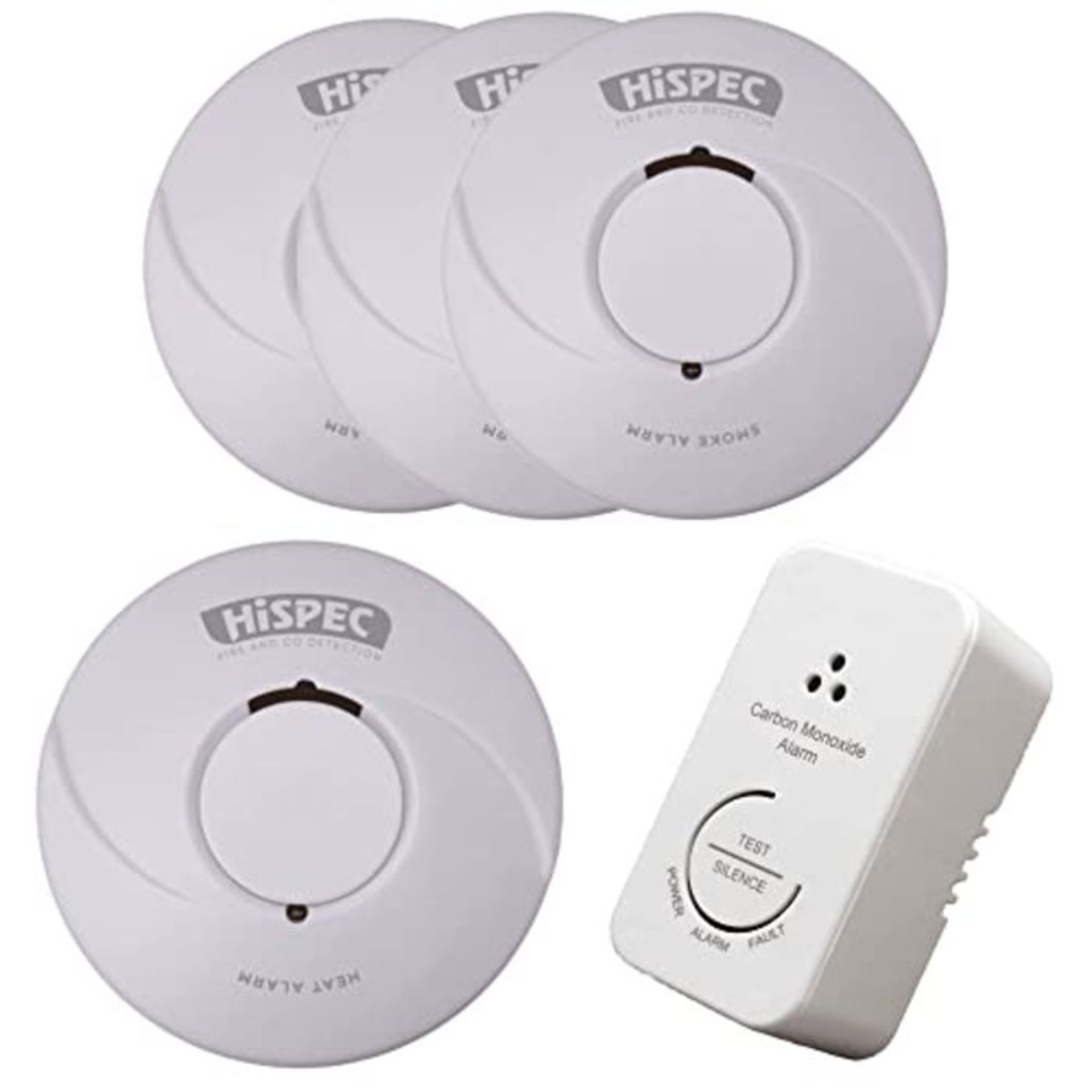 RRP £117.00 HiSPEC Smoke Alarms Heat Detectors and CO Detectors - Fire Safety Kits: Fully Complian