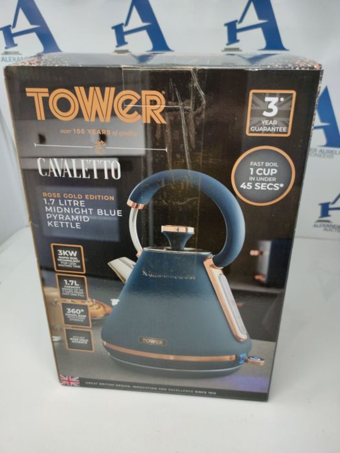 Tower T10044MNB Cavaletto Pyramid Kettle with Fast Boil, Detachable Filter, 1.7 Litre,