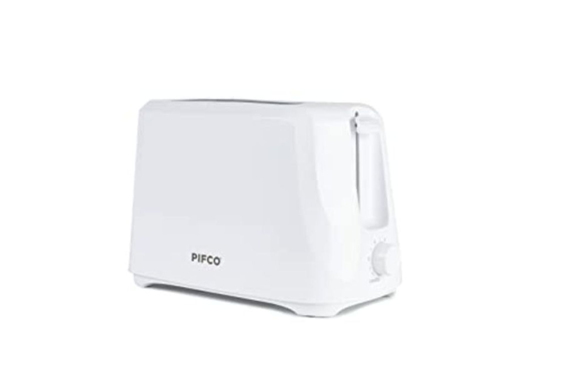 PIFCO White Toaster 2 Slice - With Browning Controls & Anti-Jam Function - Compact Des