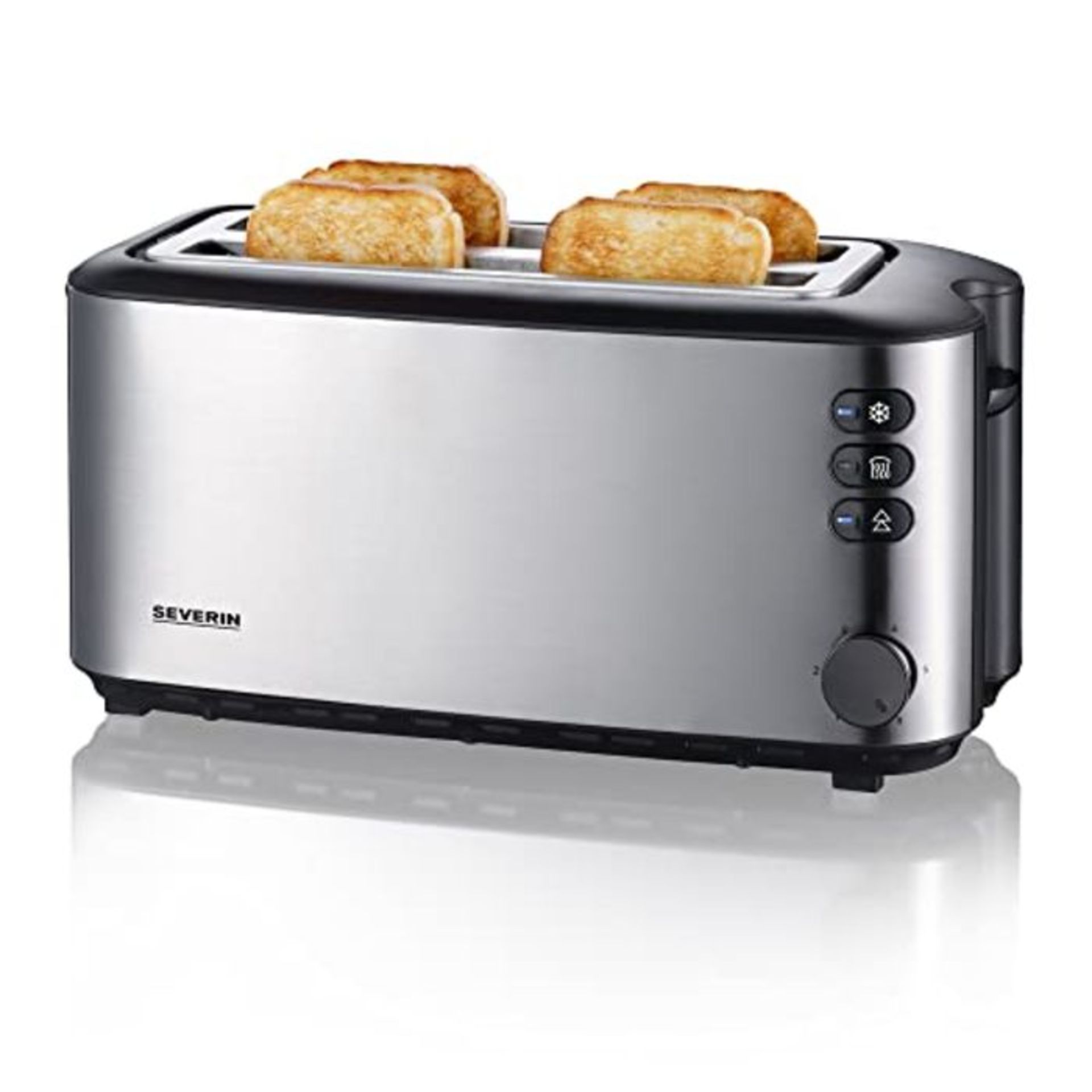 Severin 2509 Automatic 4-Slice Long Slot Toaster, 1400 W, Stainless Steel-Black Chambe