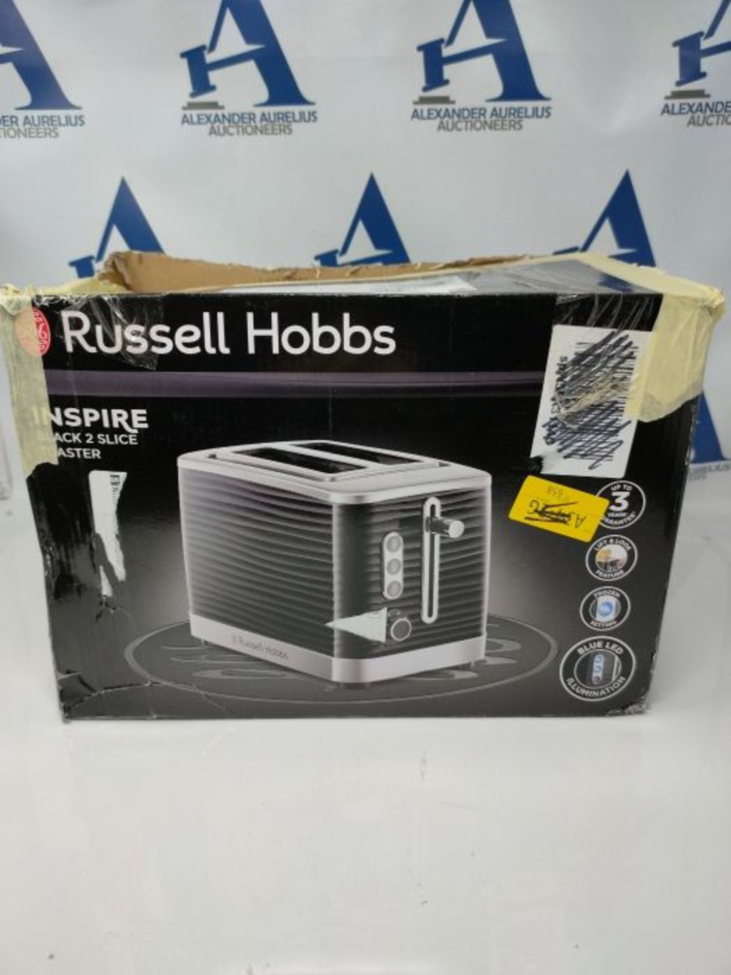 Russell Hobbs 24371 Inspire High Gloss Plastic Two Slice Toaster, Black - Image 2 of 3