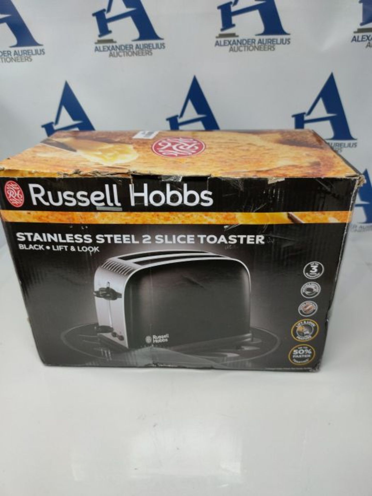 Russell Hobbs 23331 Stainless Steel 2 Slice Toaster, Black - Image 2 of 3