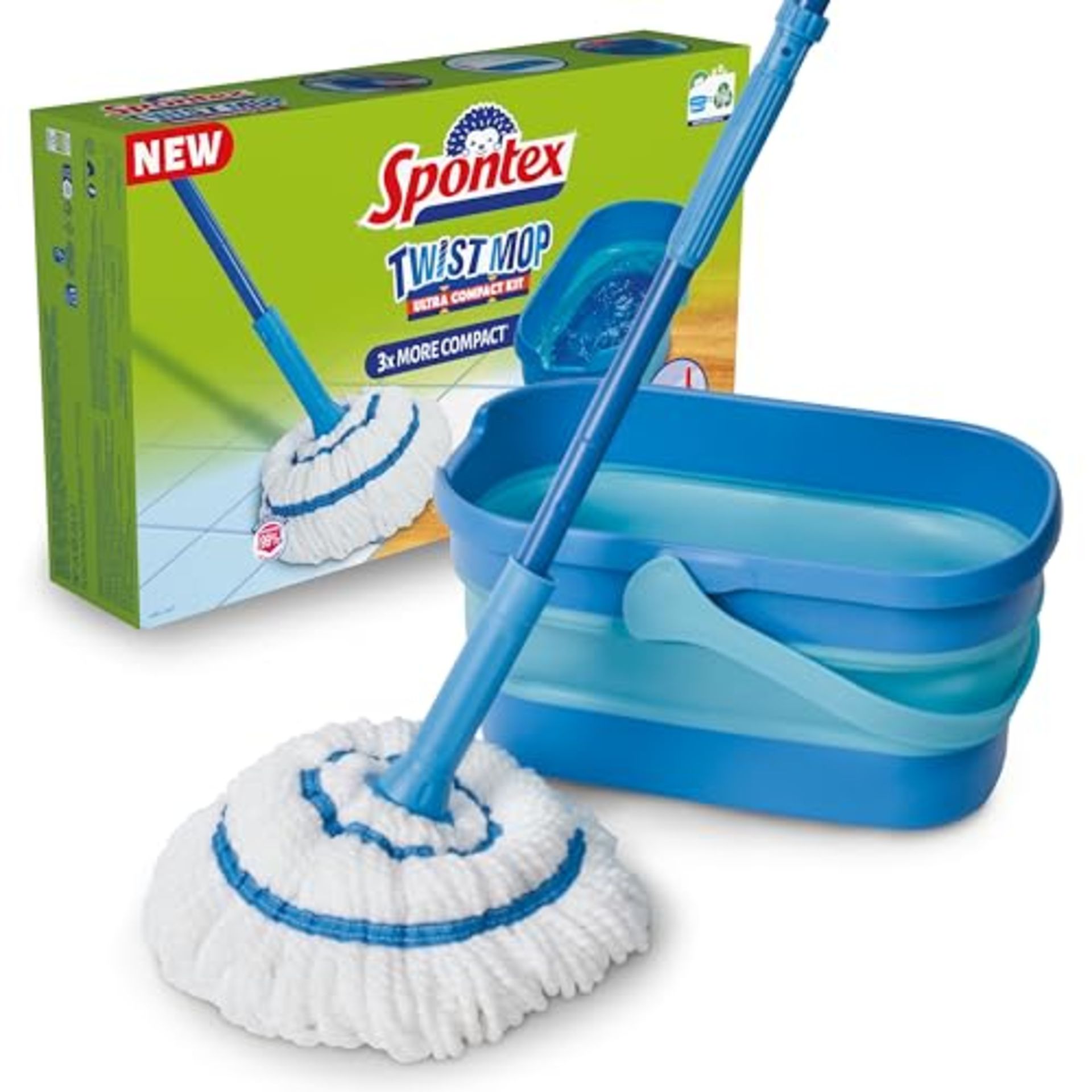 Spontex Ultra Compact Twist Mop and Bucket Set | Microfibre Mop with Built-In Self-Wri