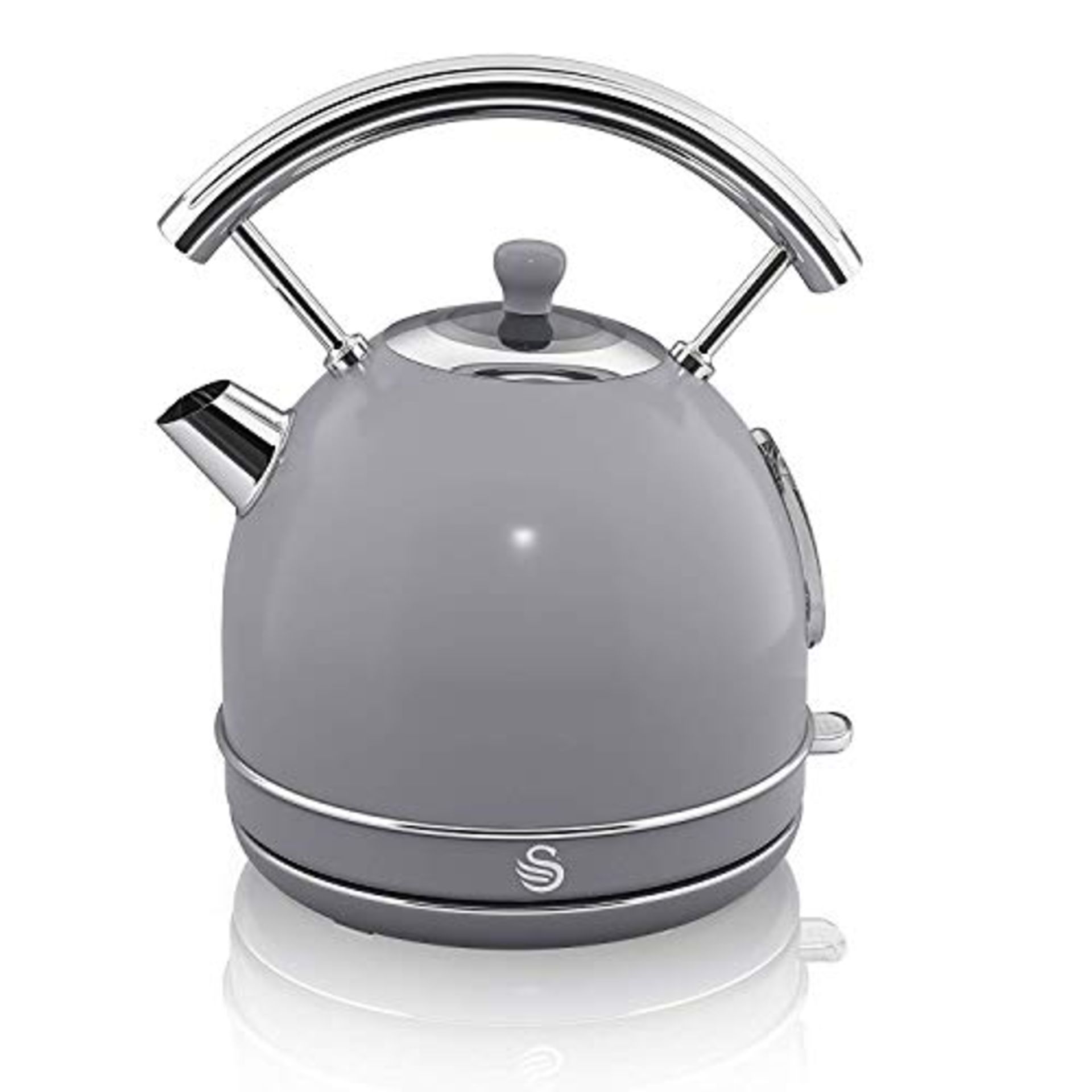 Swan Retro 1.8 Litre Dome Kettle, Grey, Fast Boil, 3KW, 360 Degree Rotational Base, St