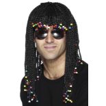 Smiffys Braided Wig with Beads - Black