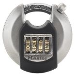 MASTER LOCK Heavy Duty Combination Padlock, Disc, Stainless Steel and Shrouded Shackle