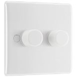 BG Electrical 882-01 Double Round Push Button Intelligent Dimmer Light Switch, White M