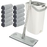 ASelected Flat Mop and Bucket set, Hands Free Squeeze Mop with 10 Reusable Microfiber