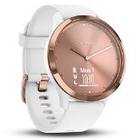 RRP £76.00 Garmin vivomove HR Hybrid Smart Watch (Small/Medium) - Rose-Gold with White Band