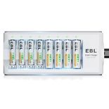 EBL Upgraded Independent 8 Bays AA AAA Battery Charger with 4 X 2800mAh AA Batteries a