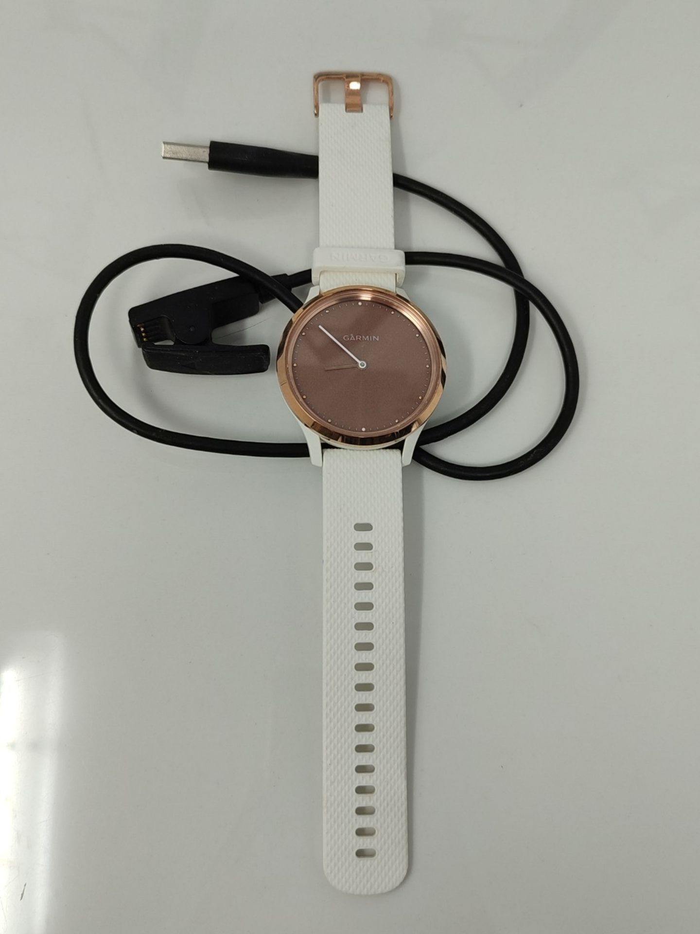 RRP £76.00 Garmin vivomove HR Hybrid Smart Watch (Small/Medium) - Rose-Gold with White Band - Image 2 of 3