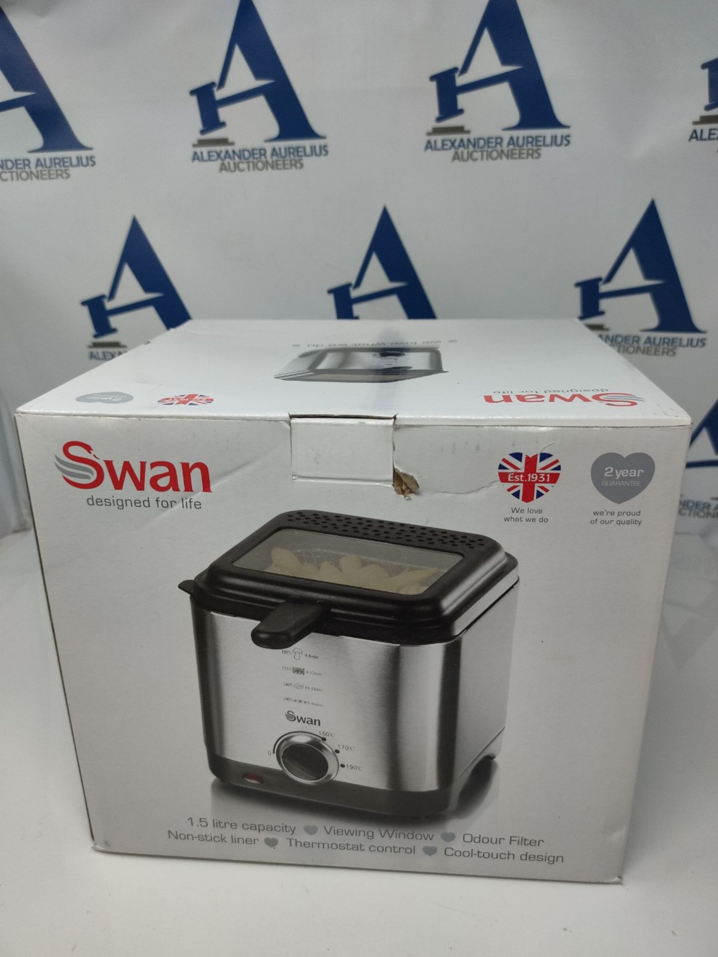 Swan 1.5 litre Stainless Steel Fryer with Viewing Window, Easy Clean and Adjustable Te - Image 2 of 3