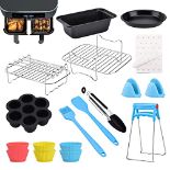 12 PCS Dual Air Fryer Accessories Including Pizza Pan,Stainless Steel Holder & Skewer